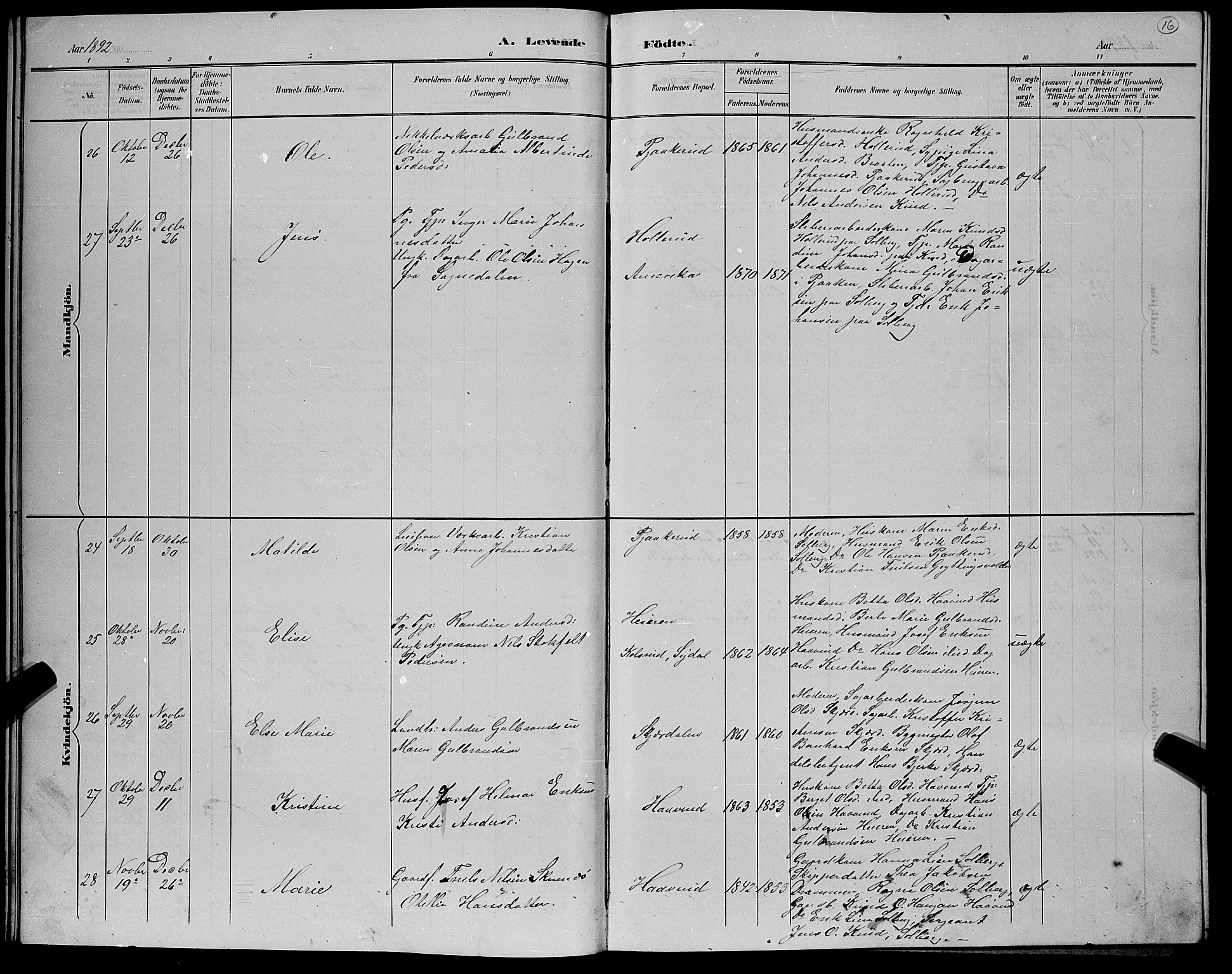 Hole kirkebøker, AV/SAKO-A-228/G/Gb/L0003: Parish register (copy) no. II 3, 1890-1901, p. 16