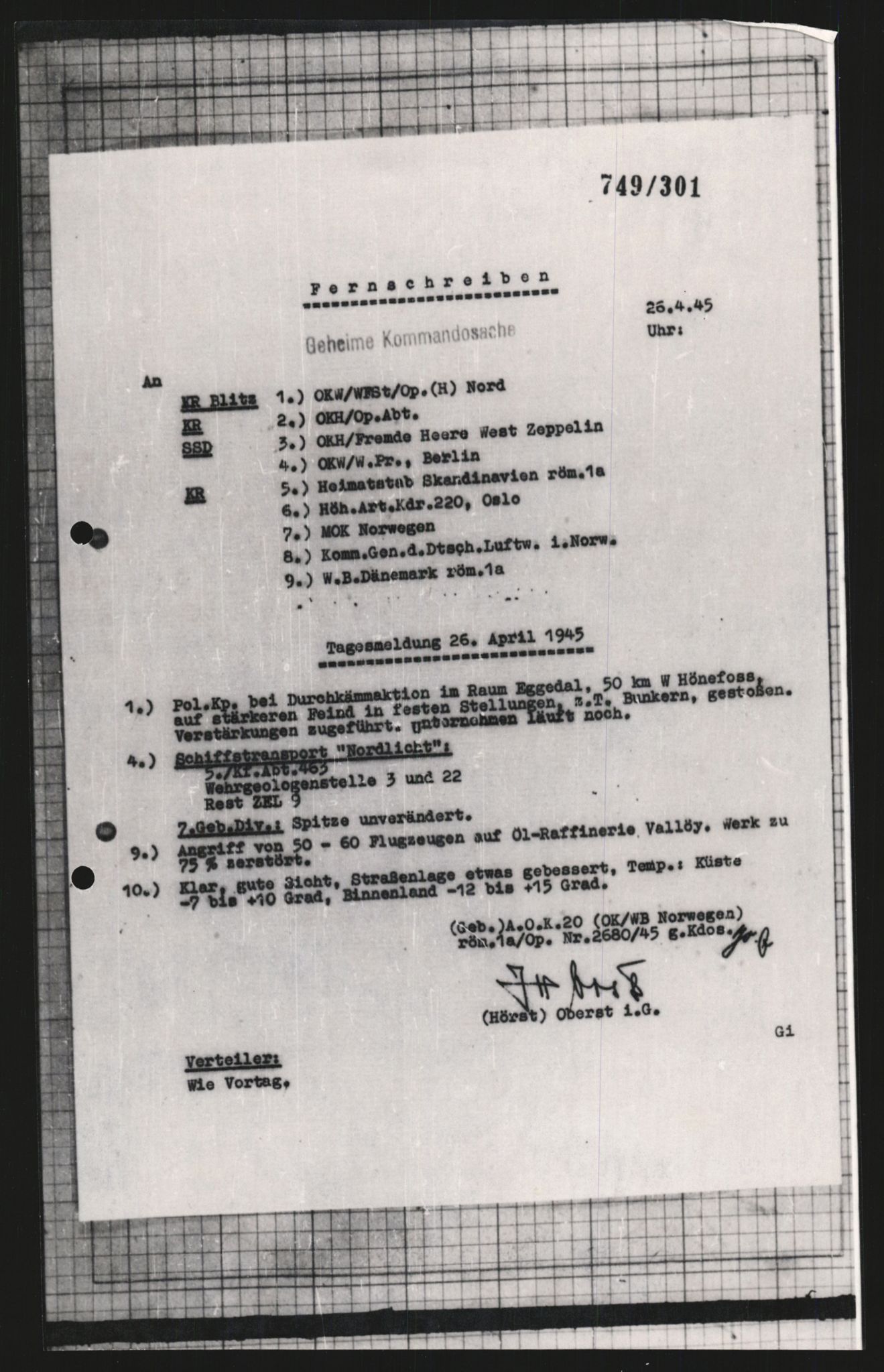 Forsvarets Overkommando. 2 kontor. Arkiv 11.4. Spredte tyske arkivsaker, AV/RA-RAFA-7031/D/Dar/Dara/L0009: Krigsdagbøker for 20. Gebirgs-Armee-Oberkommando (AOK 20), 1940-1945, p. 453