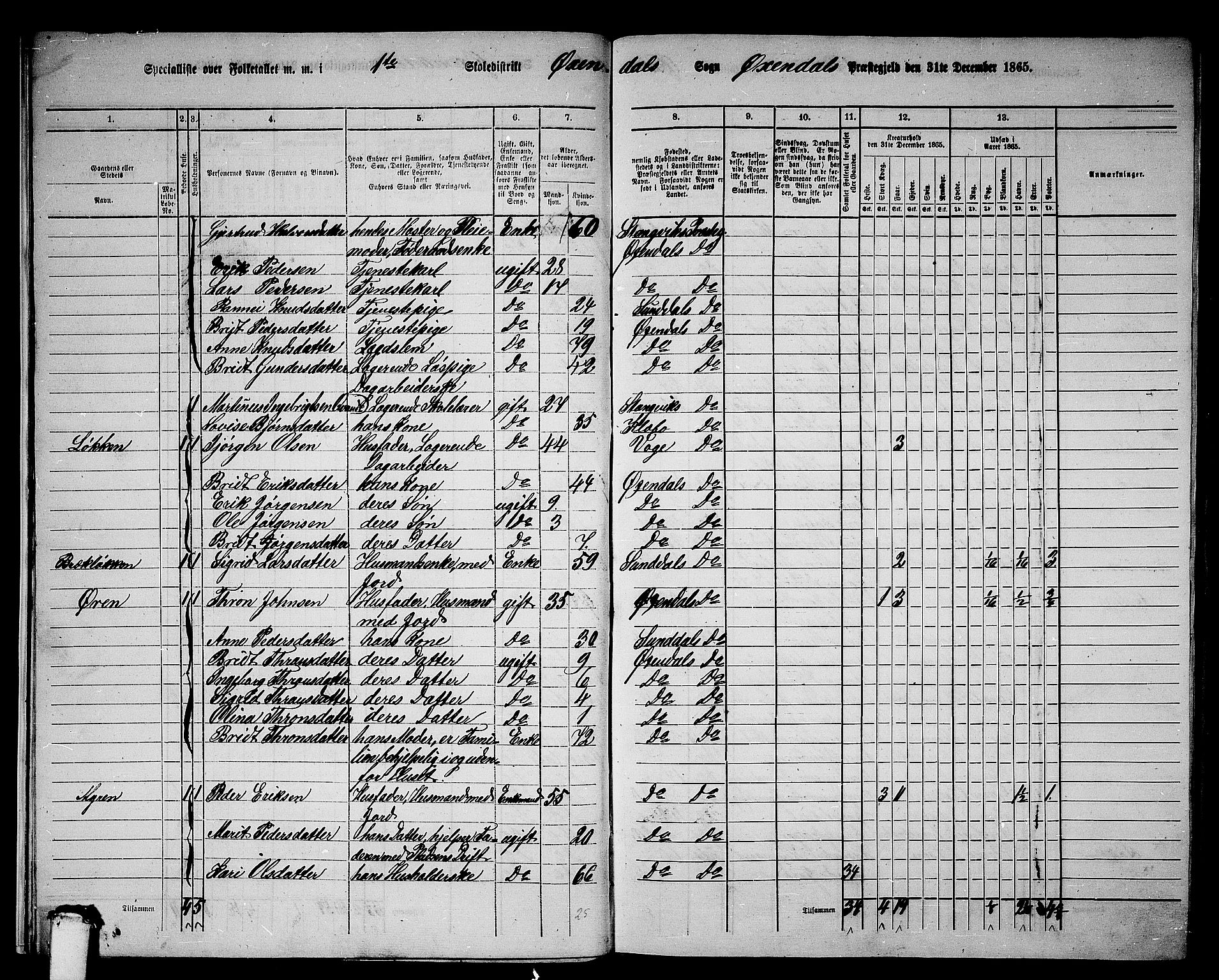 RA, 1865 census for Øksendal, 1865, p. 11