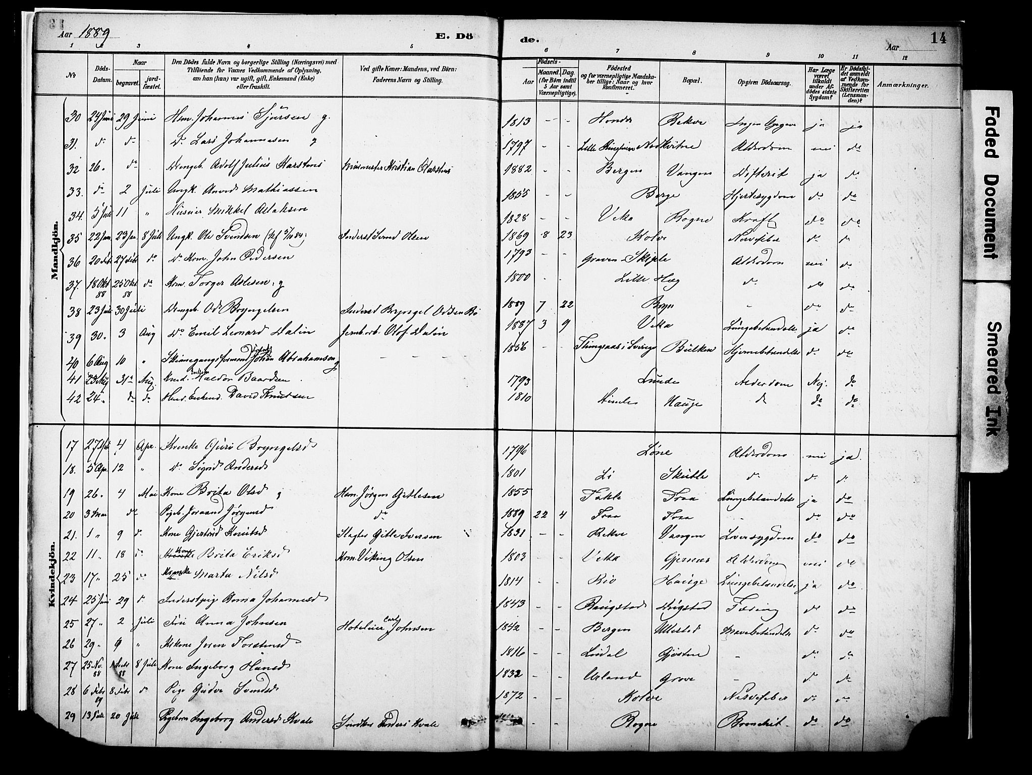 Voss sokneprestembete, AV/SAB-A-79001/H/Haa: Parish register (official) no. A 22, 1887-1909, p. 14