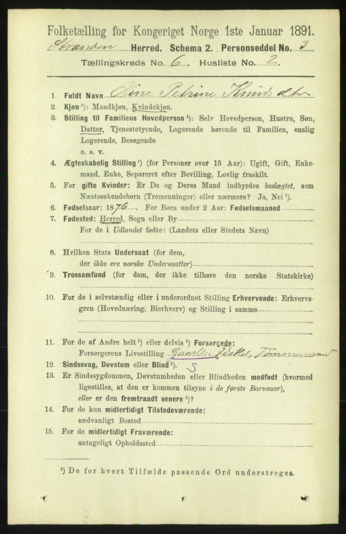 RA, 1891 census for 1525 Stranda, 1891, p. 1222