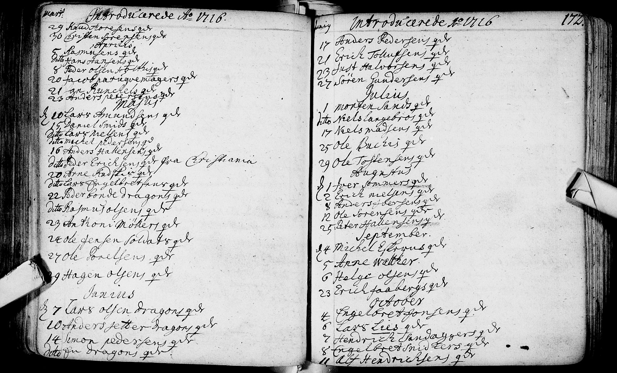 Bragernes kirkebøker, AV/SAKO-A-6/F/Fa/L0003: Parish register (official) no. I 3, 1706-1734, p. 172