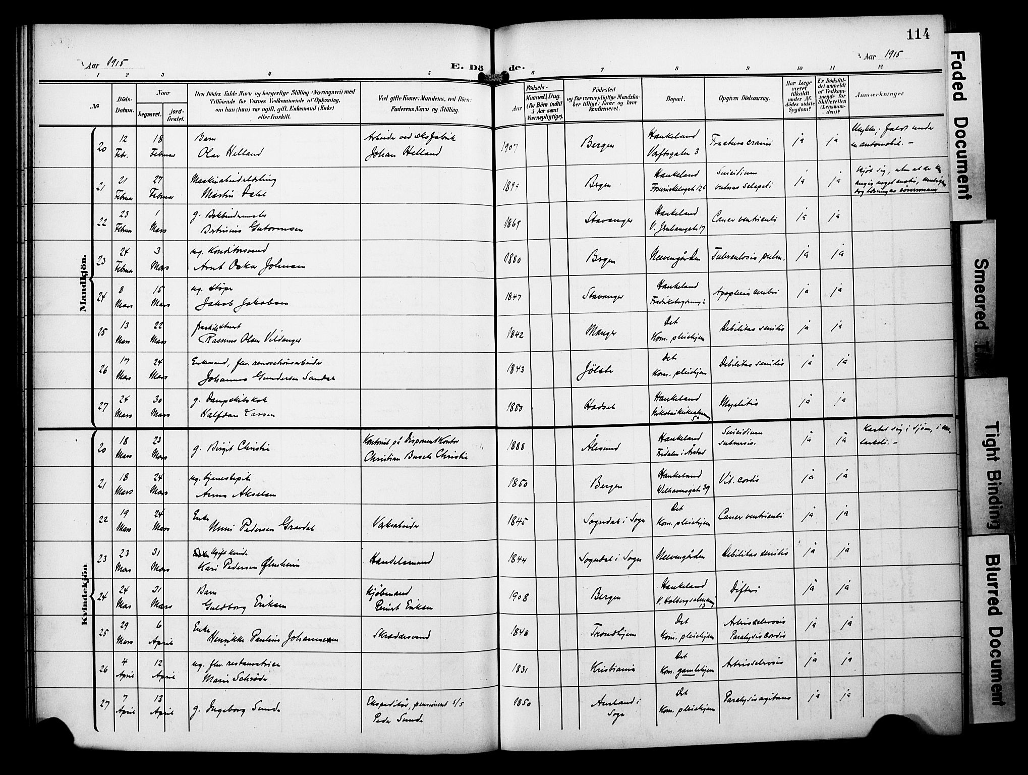 Bergen kommunale pleiehjem - stiftelsespresten, AV/SAB-A-100281: Parish register (official) no. A 6, 1908-1920, p. 114
