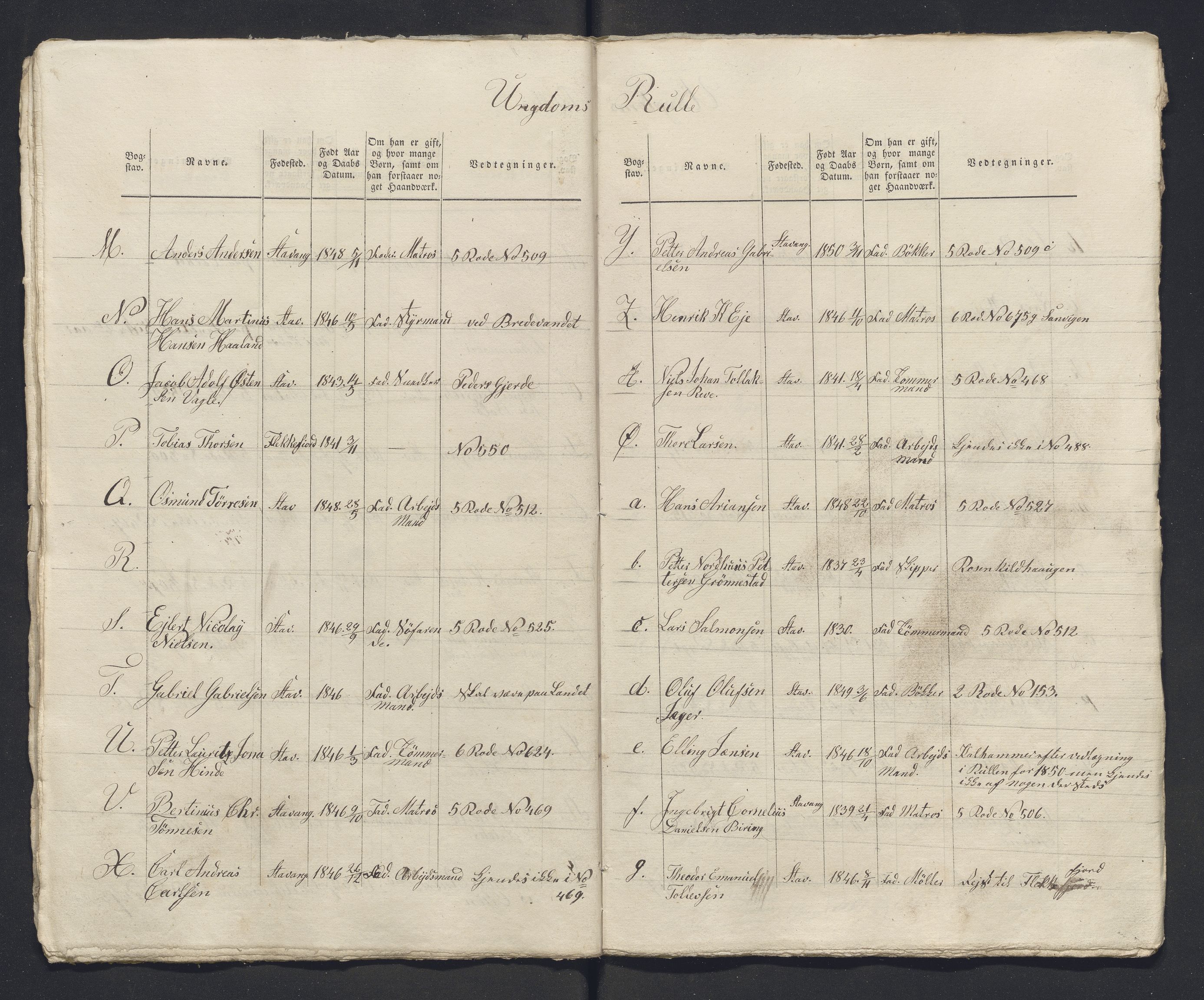 Innrulleringssjefen i Bergen, Avd. III. Bergen og Stavanger 1805-1850, AV/SAB-A-100467/H/Ha/L0009: Mannskapsruller, 1851-1852, p. 339