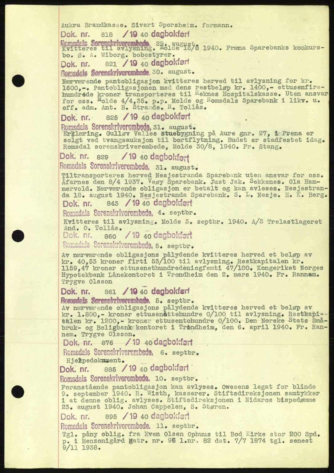 Romsdal sorenskriveri, AV/SAT-A-4149/1/2/2C: Mortgage book no. C1a, 1936-1945, Diary no: : 818/1940