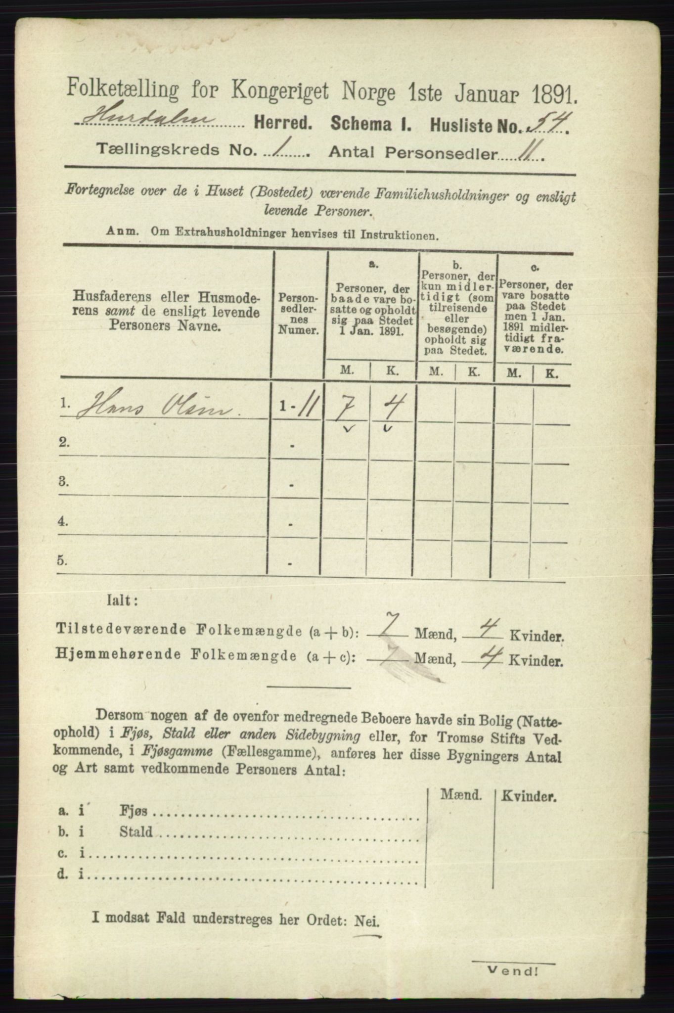 RA, 1891 census for 0239 Hurdal, 1891, p. 72