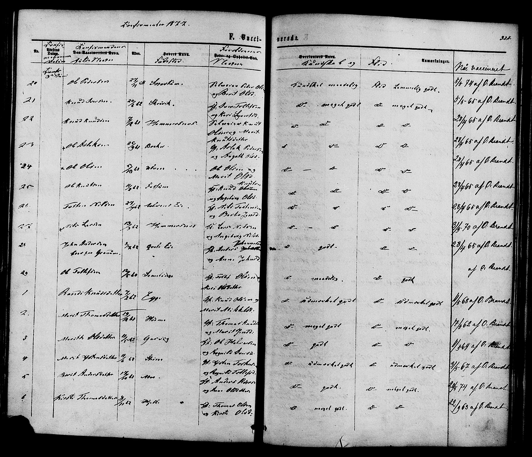 Vestre Slidre prestekontor, SAH/PREST-136/H/Ha/Haa/L0003: Parish register (official) no. 3, 1865-1880, p. 328