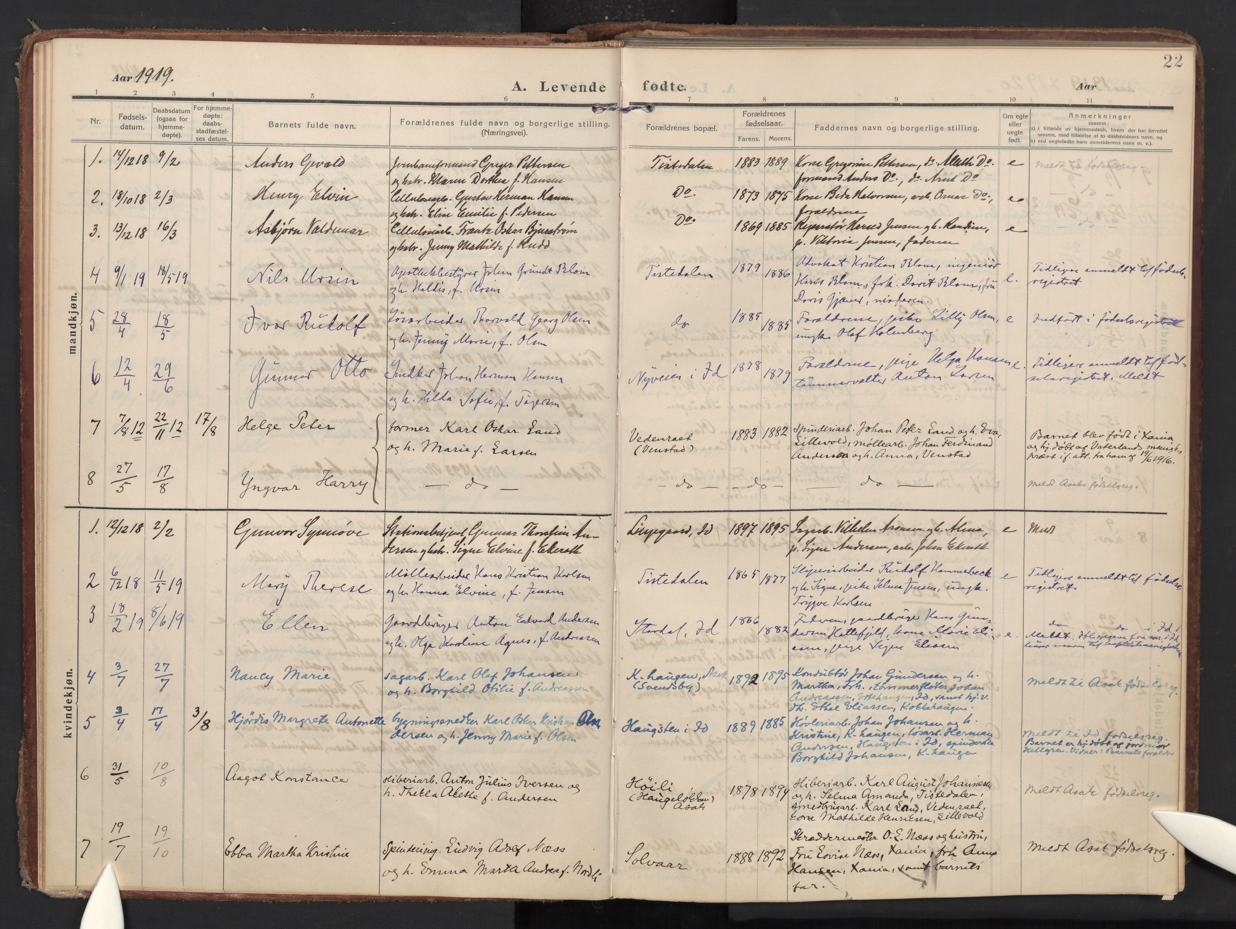 Halden prestekontor Kirkebøker, AV/SAO-A-10909/F/Fc/L0002: Parish register (official) no. III 2, 1909-1945, p. 22