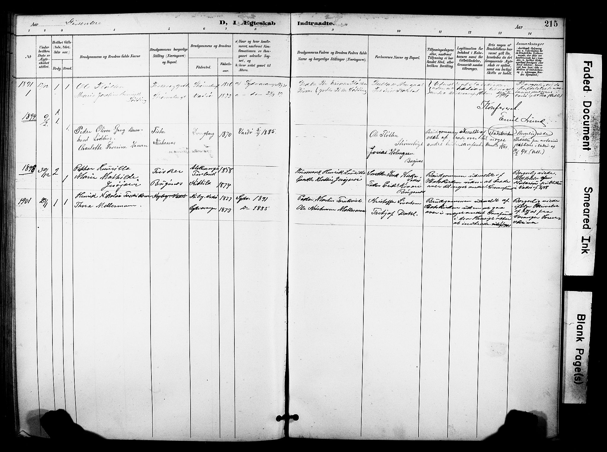 Sør-Varanger sokneprestkontor, SATØ/S-1331/H/Hb/L0004klokker: Parish register (copy) no. 4, 1891-1912, p. 215