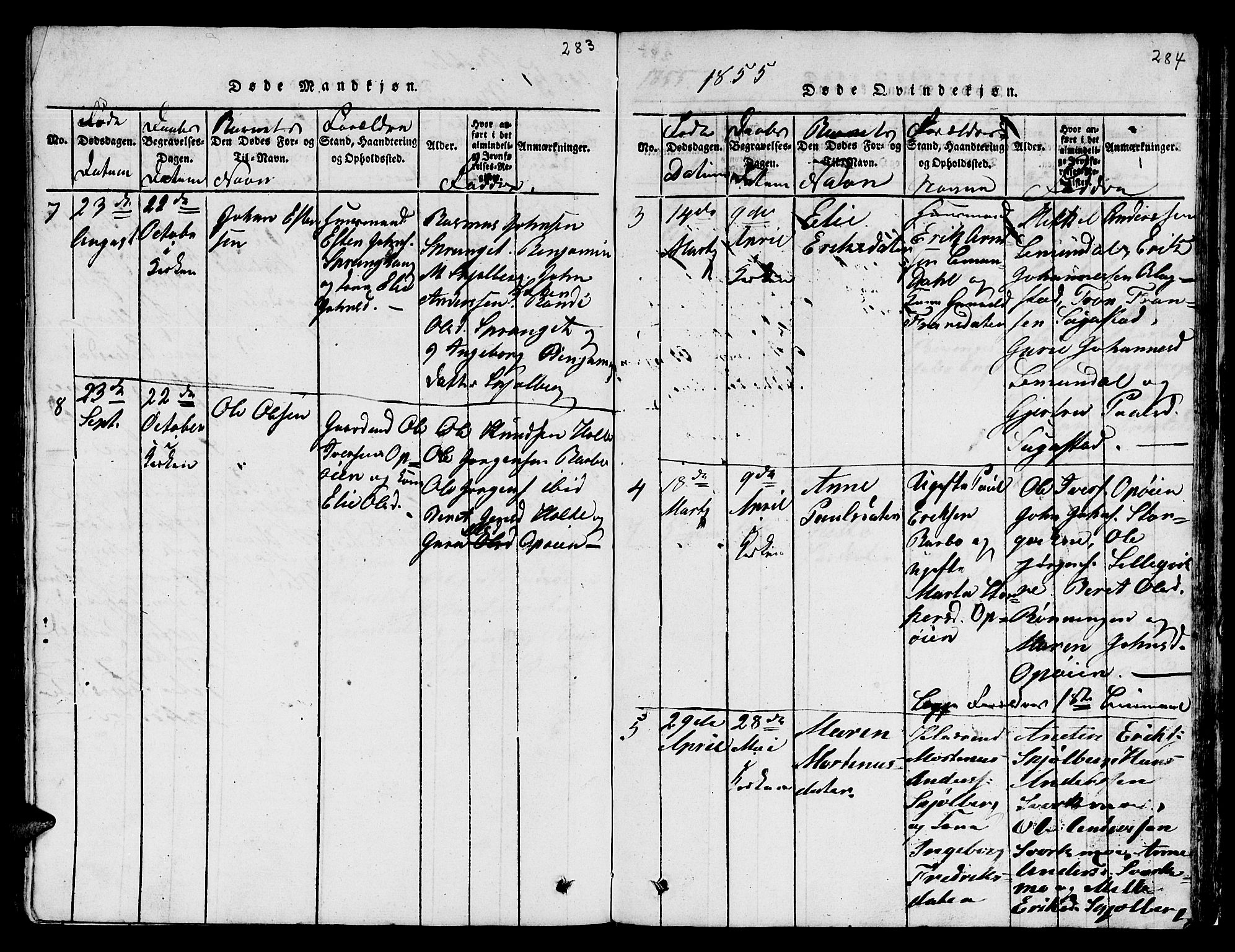 Ministerialprotokoller, klokkerbøker og fødselsregistre - Sør-Trøndelag, SAT/A-1456/671/L0842: Parish register (copy) no. 671C01, 1816-1867, p. 283-284