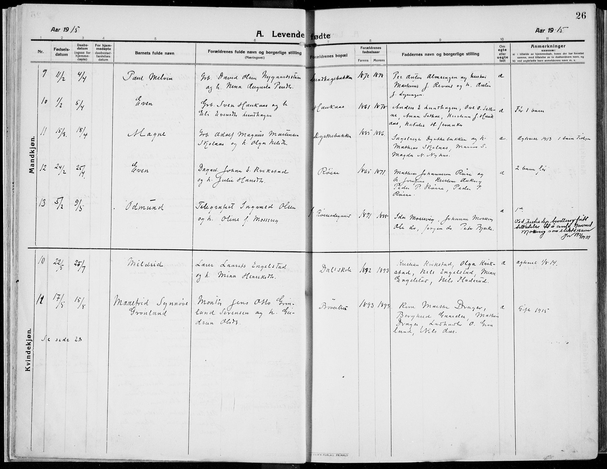 Kolbu prestekontor, AV/SAH-PREST-110/H/Ha/Haa/L0002: Parish register (official) no. 2, 1912-1926, p. 26