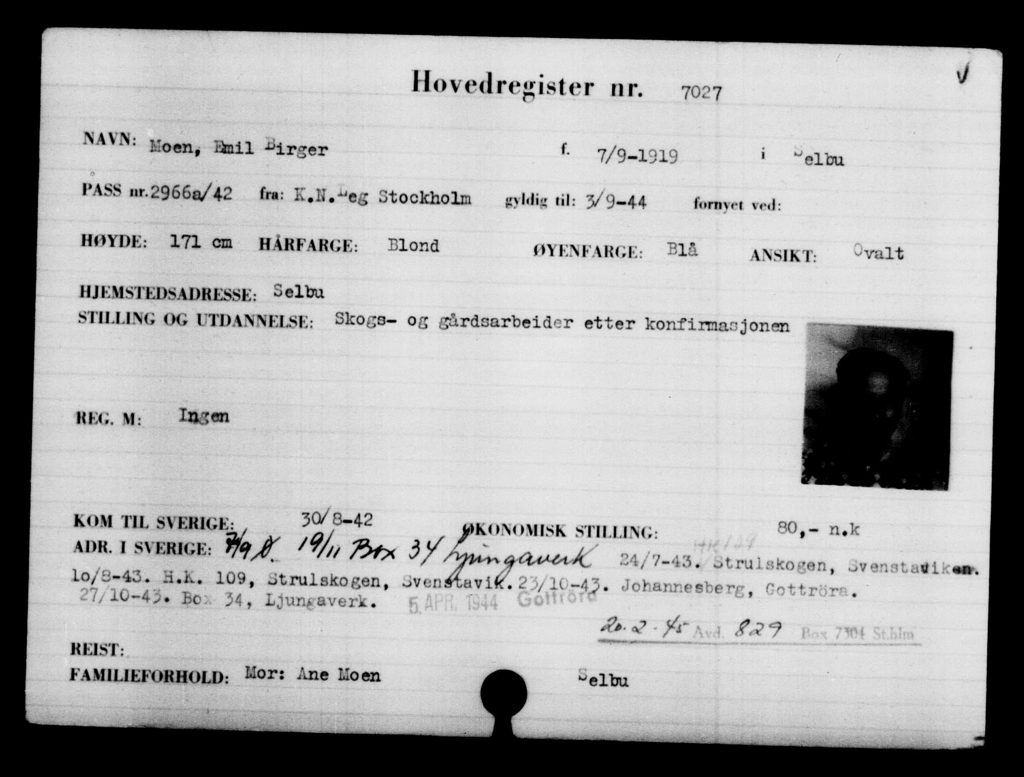 Utenriksstasjonene, Legasjonen i Stockholm, Flyktningkontoret, AV/RA-S-6753/V/Va/L0005: Kjesäterkartoteket, flyktninger med registreringsnr. 6600-9417, 1940-1945, p. 513