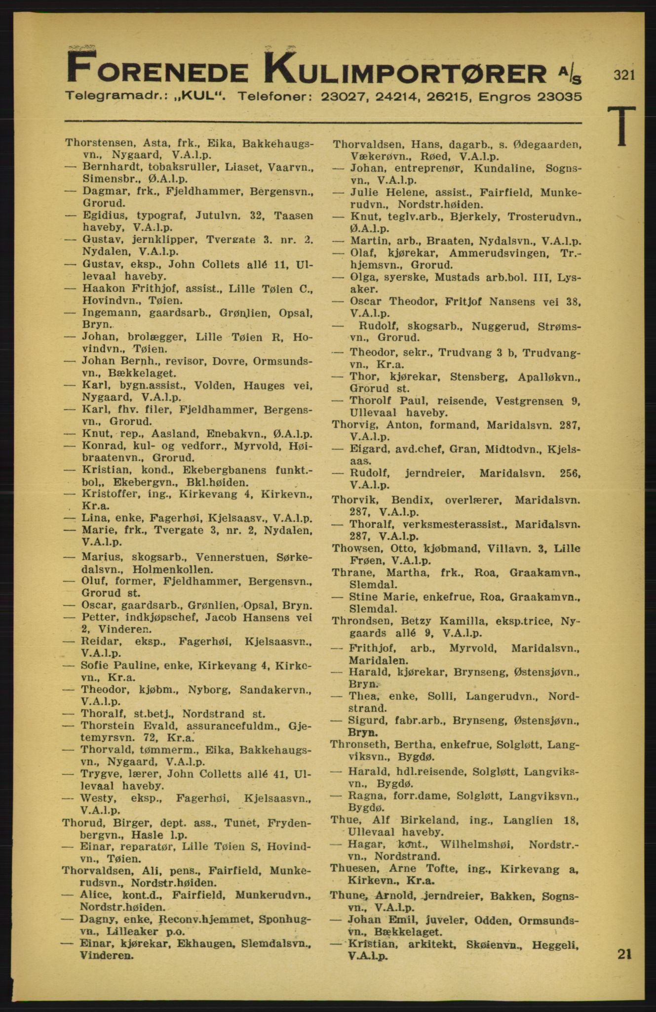 Aker adressebok/adressekalender, PUBL/001/A/003: Akers adressekalender, 1924-1925, p. 321