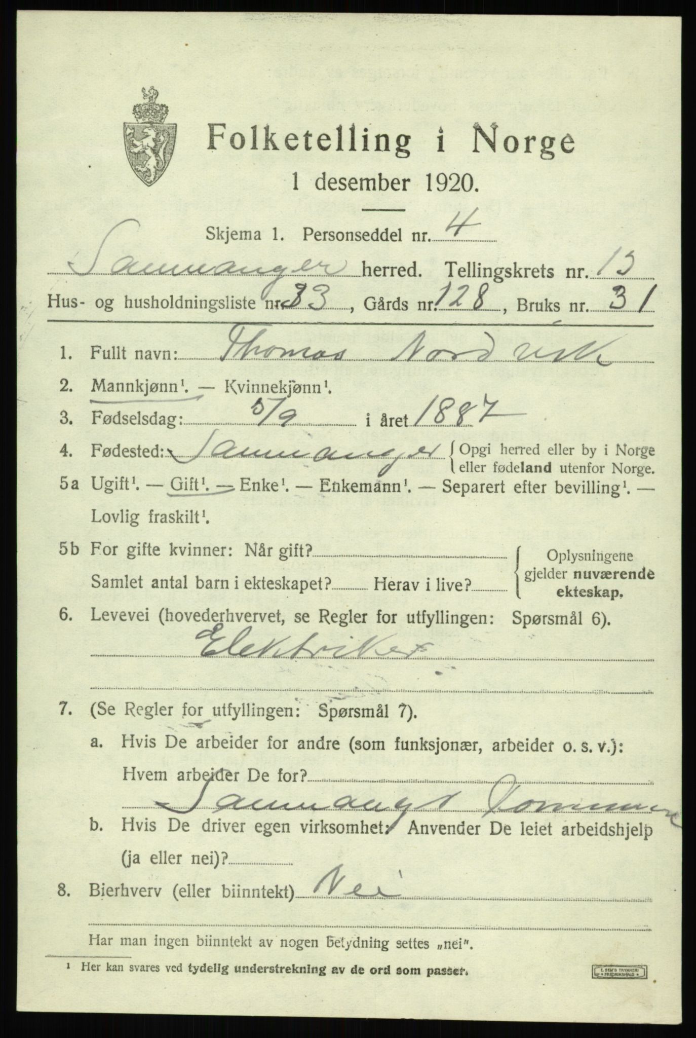 SAB, 1920 census for Samnanger, 1920, p. 5535