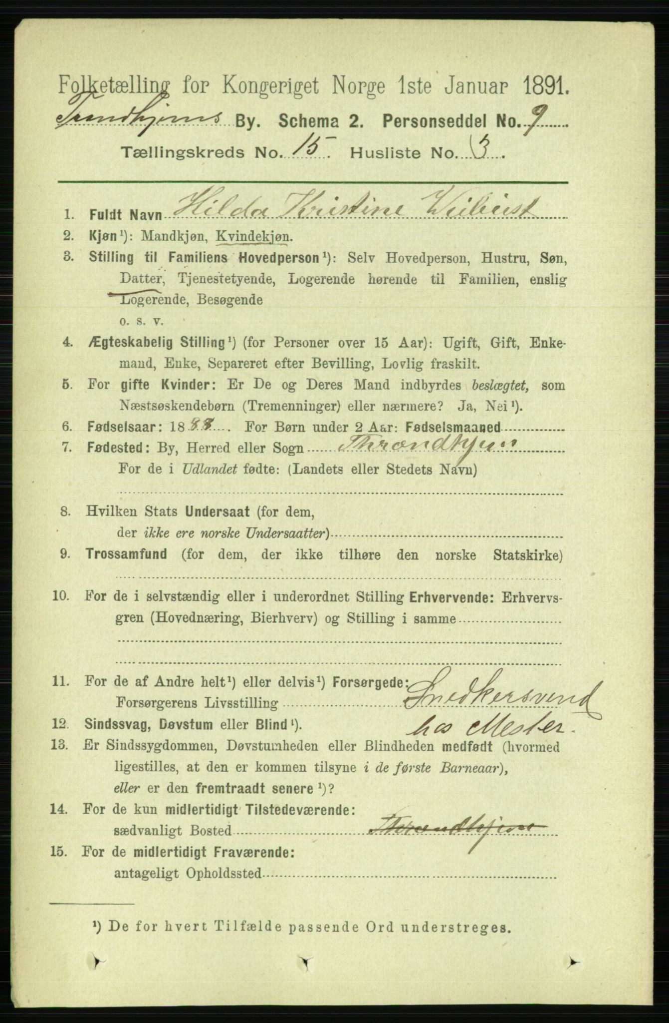 RA, 1891 census for 1601 Trondheim, 1891, p. 11600