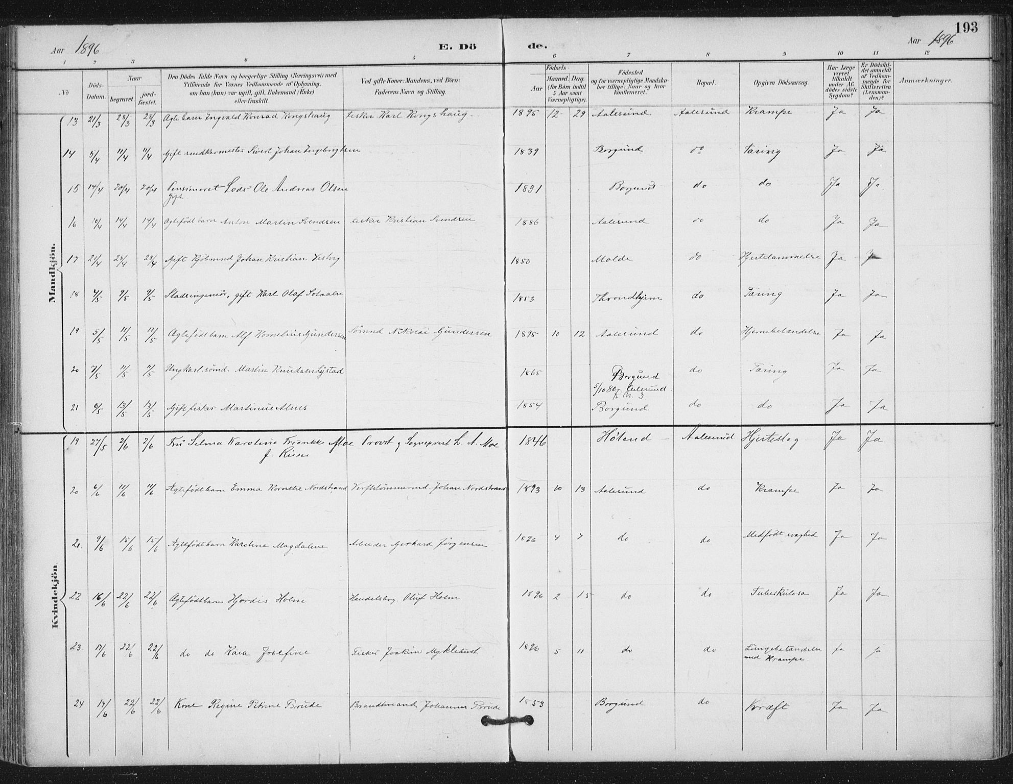 Ministerialprotokoller, klokkerbøker og fødselsregistre - Møre og Romsdal, AV/SAT-A-1454/529/L0457: Parish register (official) no. 529A07, 1894-1903, p. 193