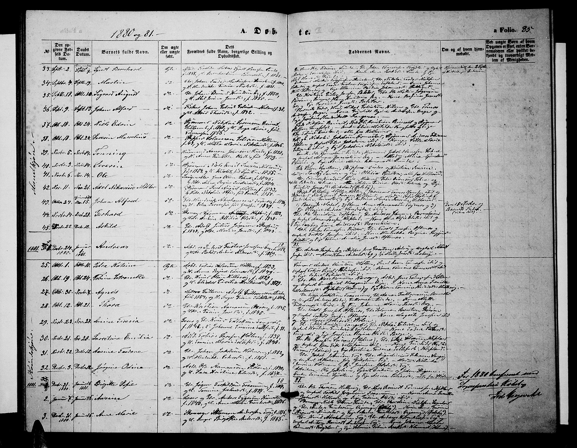 Søgne sokneprestkontor, SAK/1111-0037/F/Fb/Fbb/L0004: Parish register (copy) no. B 4, 1864-1883, p. 85