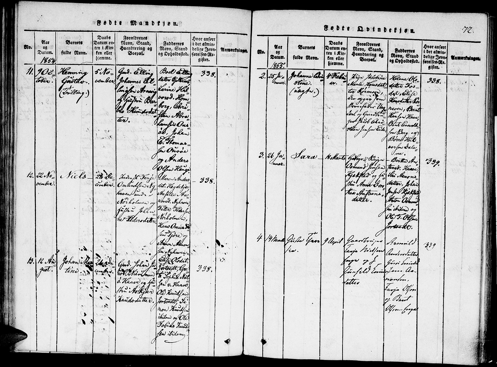 Hommedal sokneprestkontor, AV/SAK-1111-0023/F/Fa/Faa/L0001: Parish register (official) no. A 1, 1816-1860, p. 72