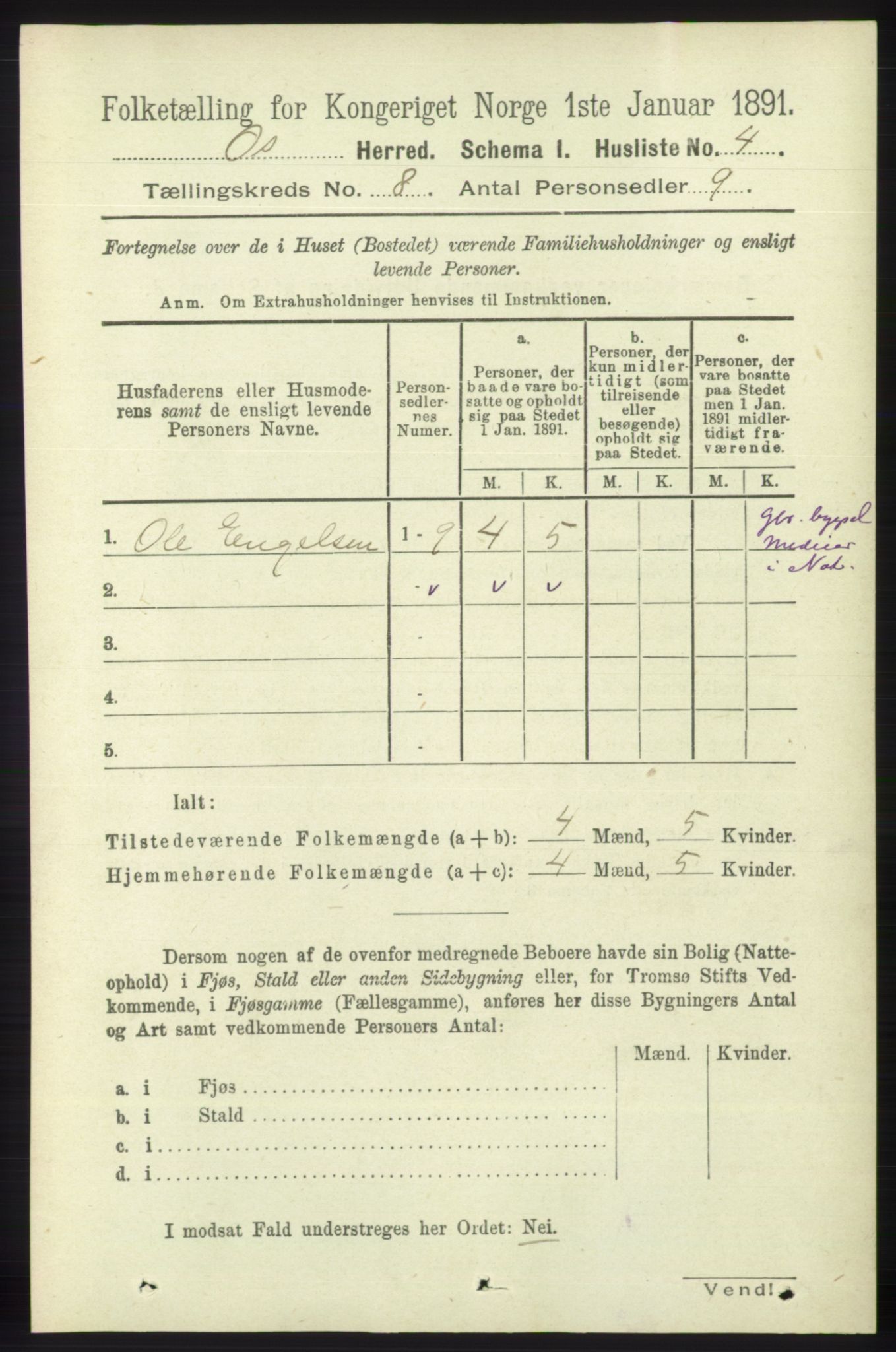 RA, 1891 census for 1243 Os, 1891, p. 1830