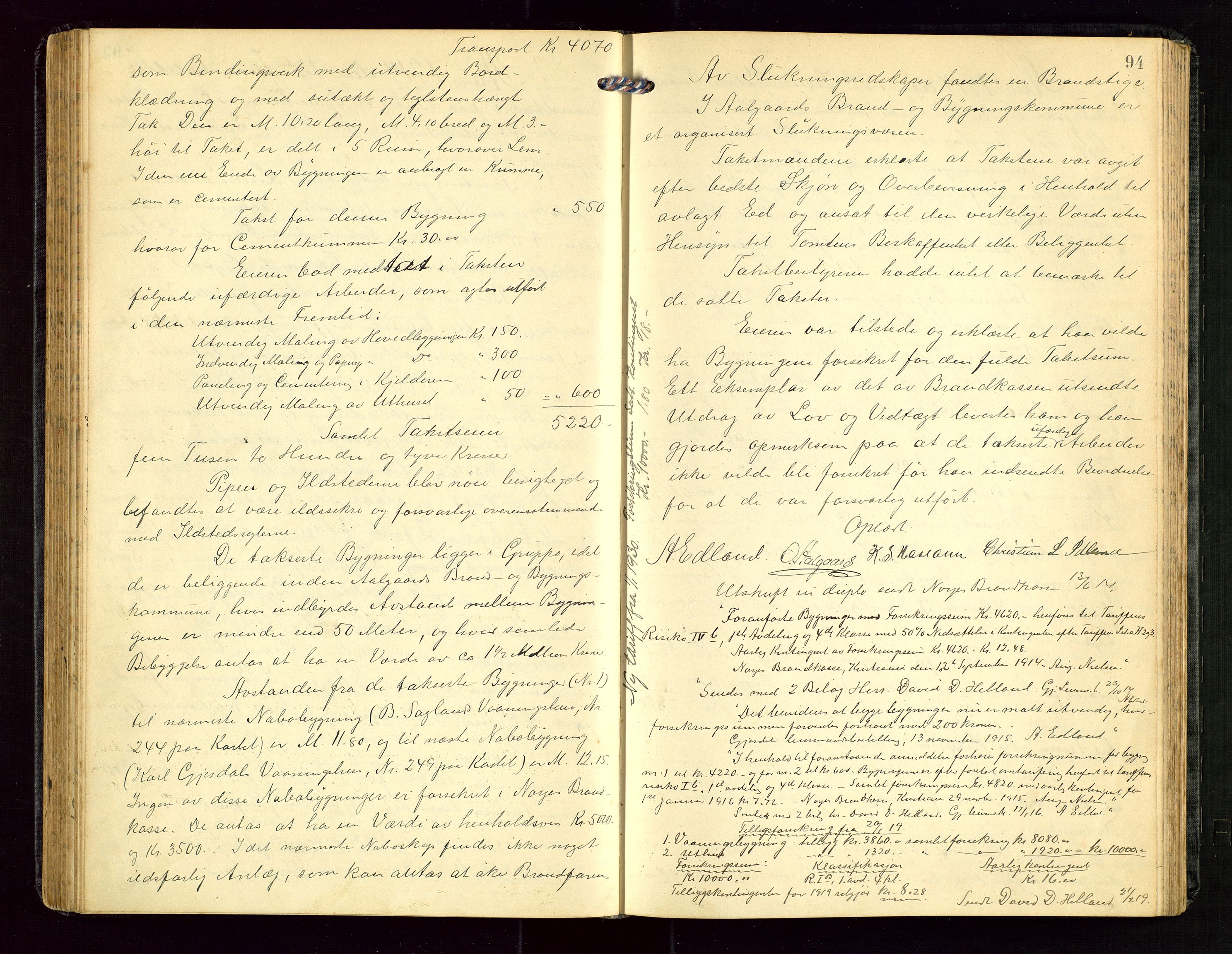 Gjesdal lensmannskontor, AV/SAST-A-100441/Go/L0002: Branntakstprotokoll, 1907-1921, p. 93b-94a