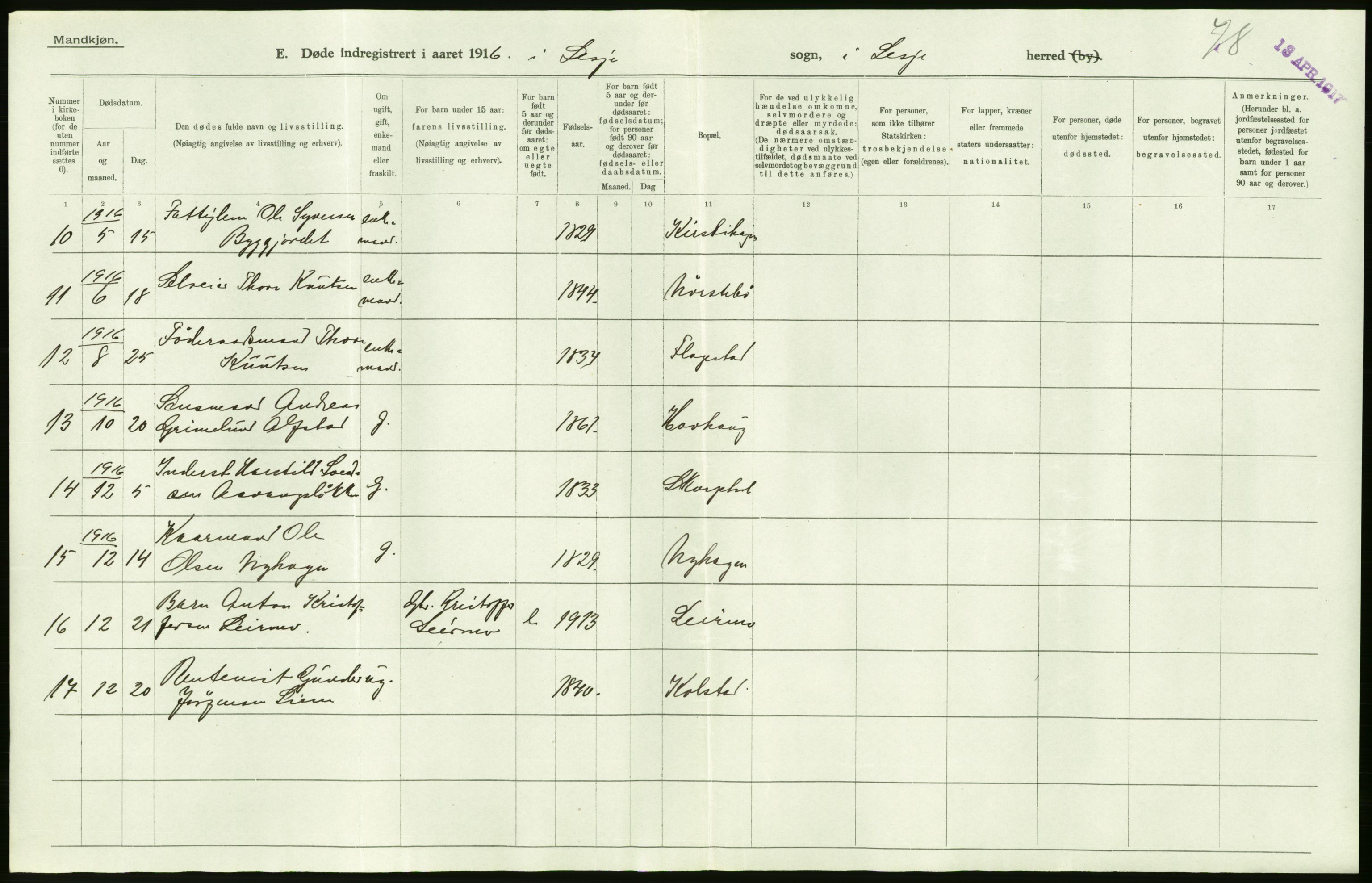 Statistisk sentralbyrå, Sosiodemografiske emner, Befolkning, AV/RA-S-2228/D/Df/Dfb/Dfbf/L0016: Kristians amt: Døde. Bygder og byer., 1916, p. 8