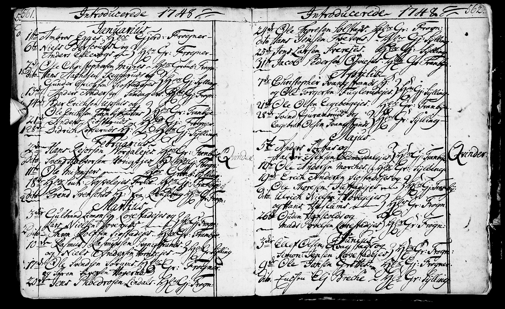 Lier kirkebøker, AV/SAKO-A-230/F/Fa/L0003: Parish register (official) no. I 3, 1727-1748, p. 561-562