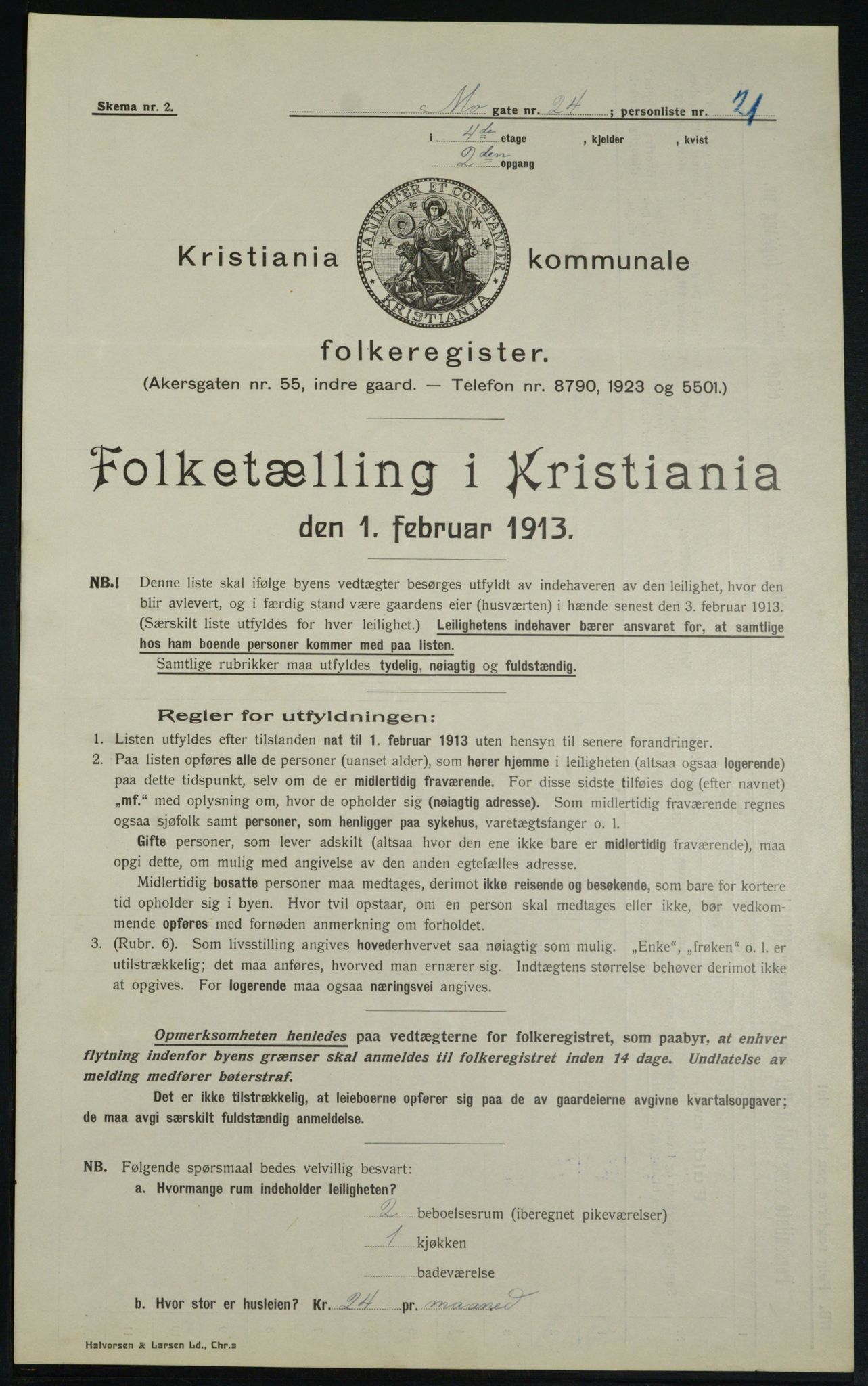 OBA, Municipal Census 1913 for Kristiania, 1913, p. 65520