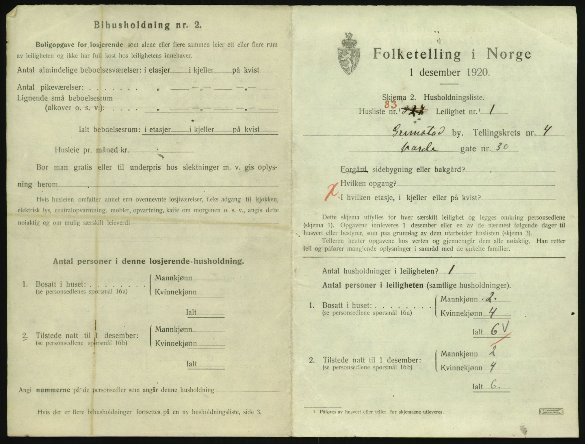 SAK, 1920 census for Grimstad, 1920, p. 2071