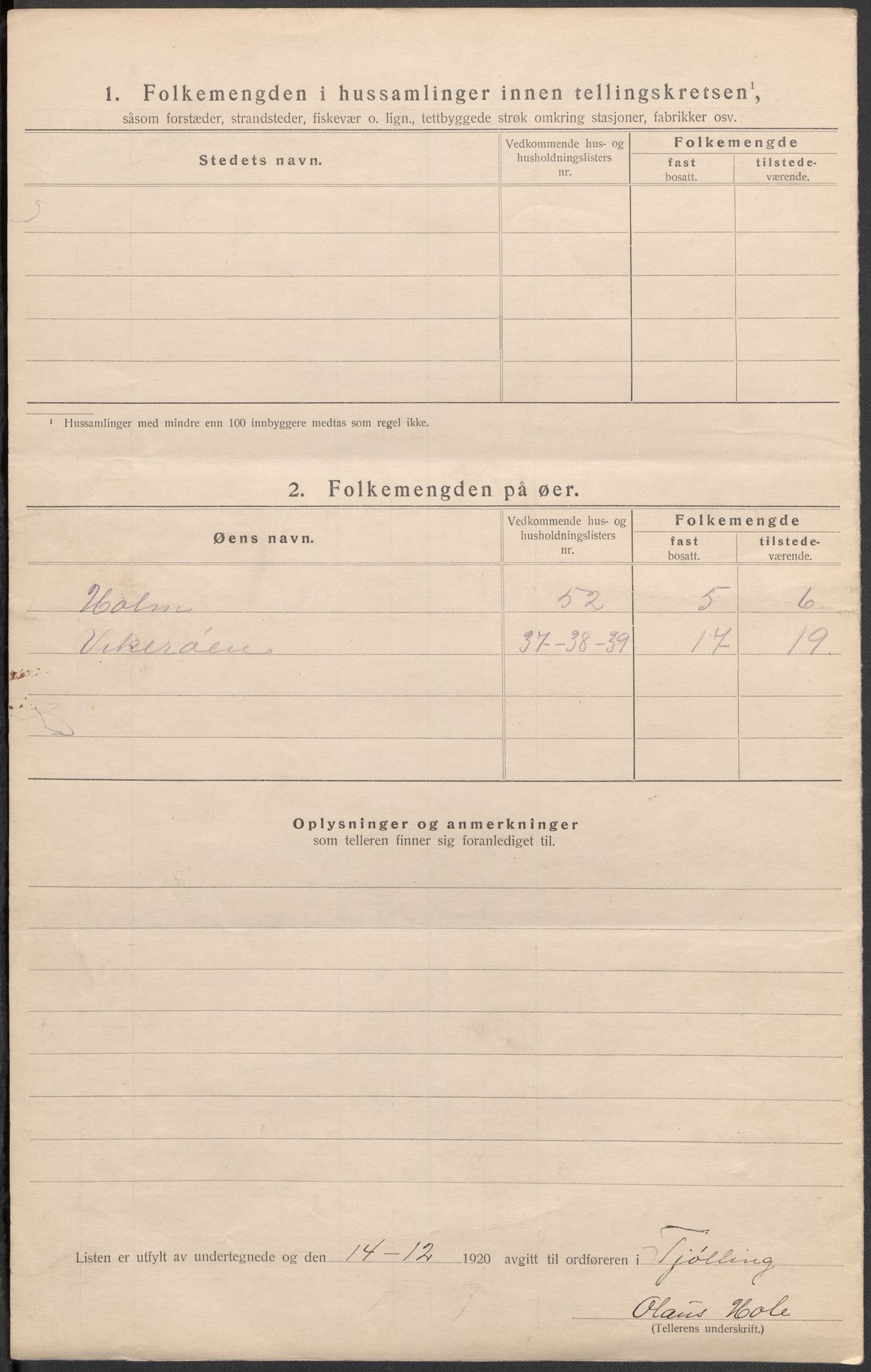 SAKO, 1920 census for Tjølling, 1920, p. 17