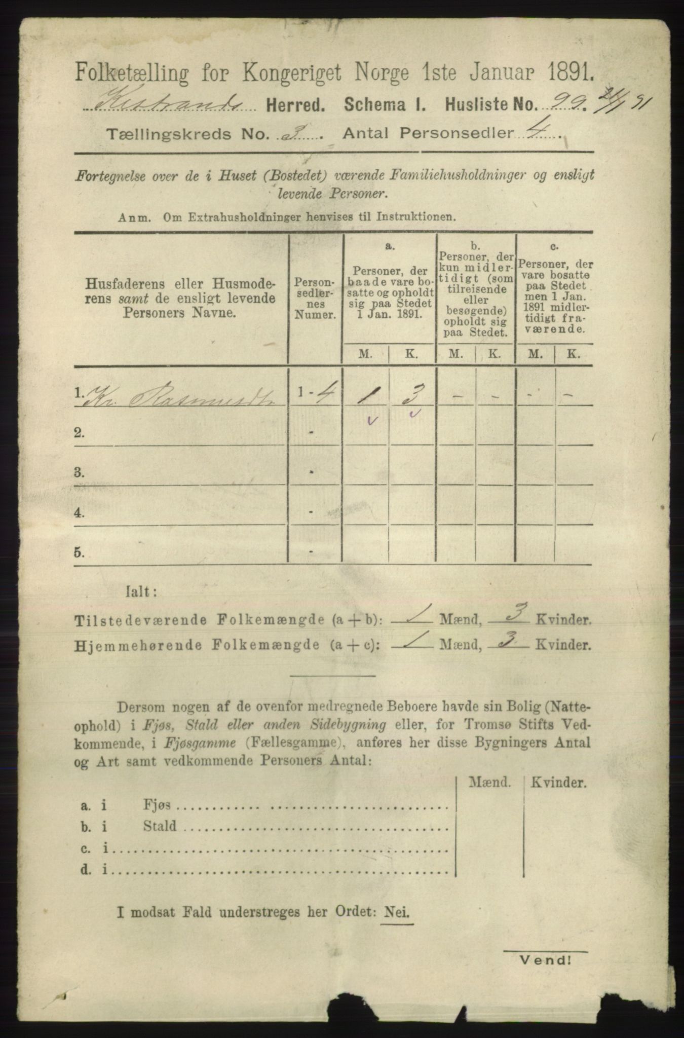 RA, 1891 census for 2020 Kistrand, 1891, p. 1268