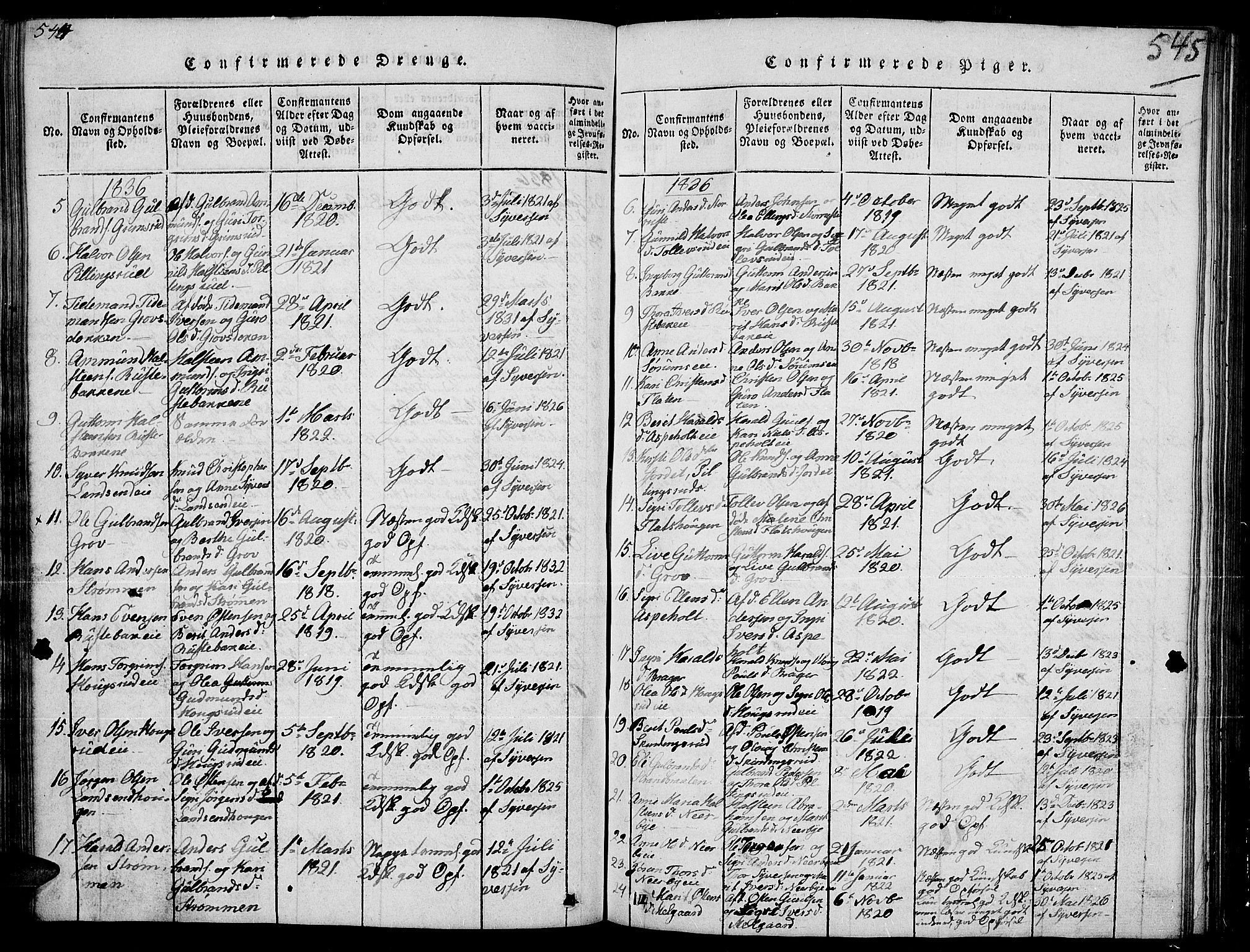 Sør-Aurdal prestekontor, SAH/PREST-128/H/Ha/Hab/L0002: Parish register (copy) no. 2, 1826-1840, p. 544-545