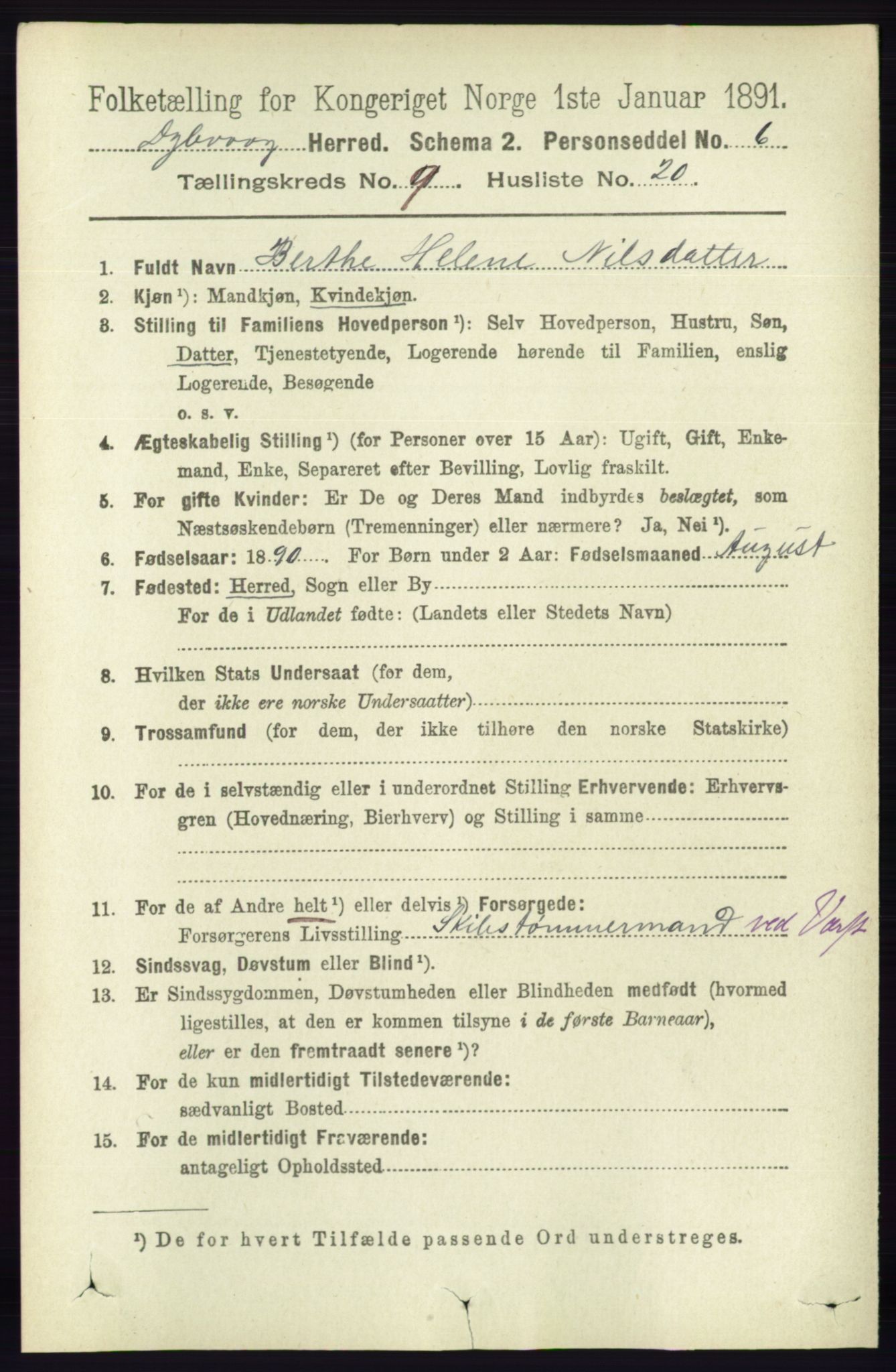 RA, 1891 census for 0915 Dypvåg, 1891, p. 3412