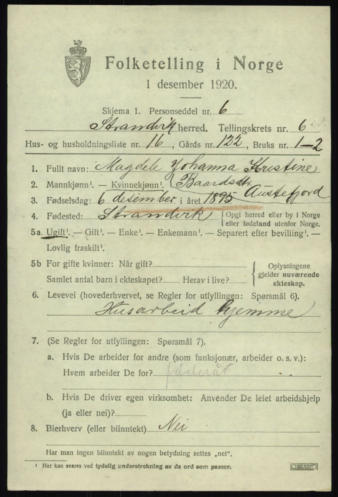 SAB, 1920 census for Strandvik, 1920, p. 4542