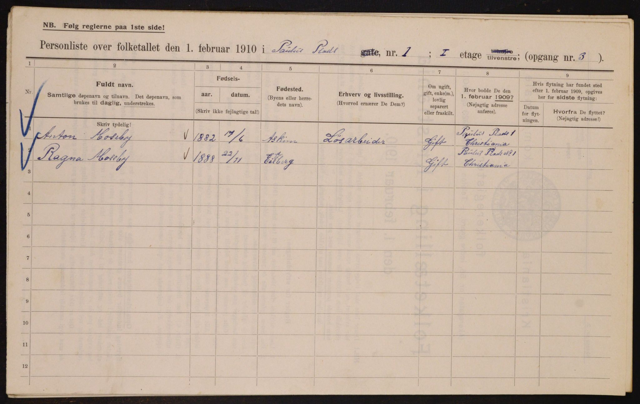 OBA, Municipal Census 1910 for Kristiania, 1910, p. 75479