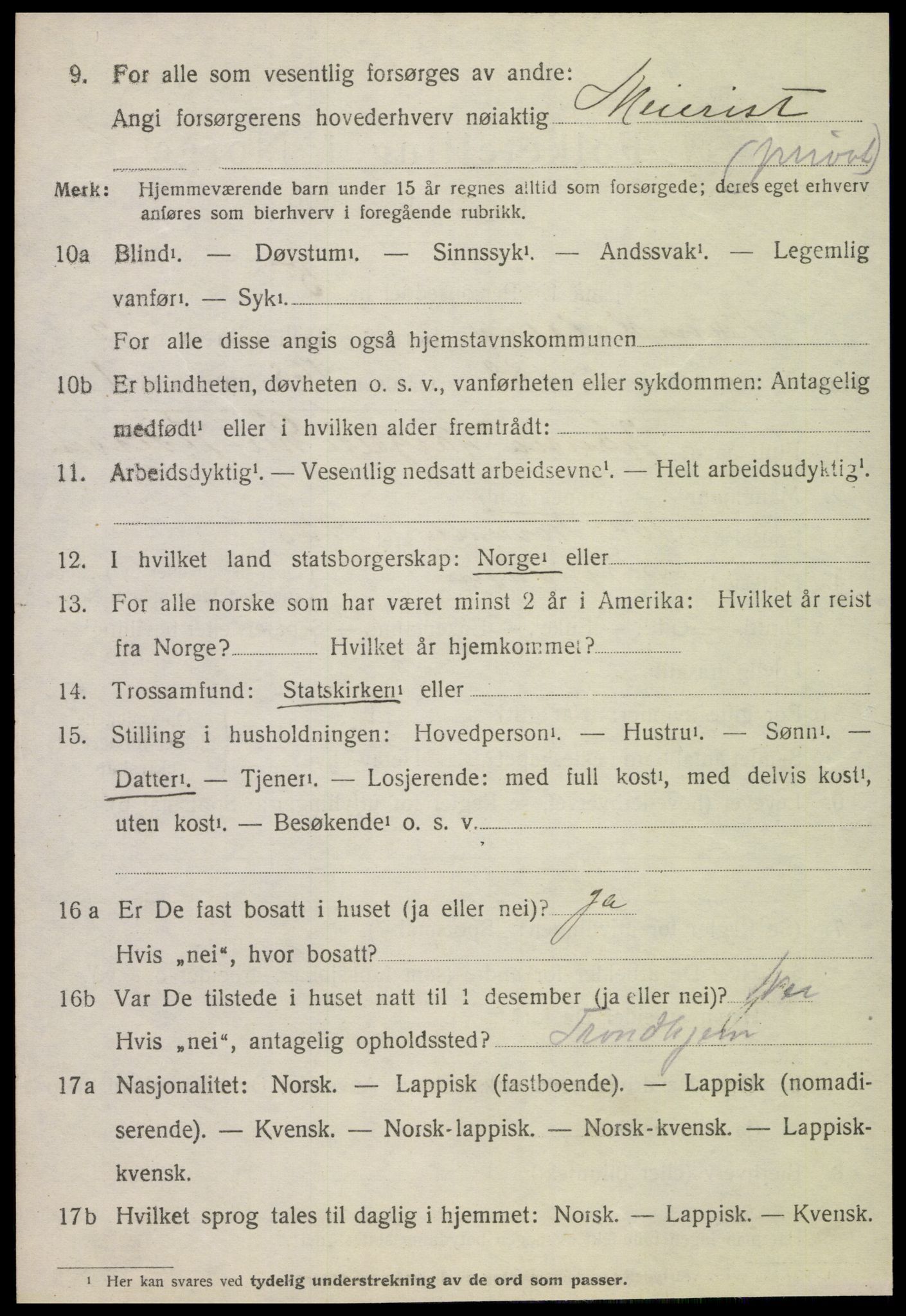 SAT, 1920 census for Namdalseid, 1920, p. 2327