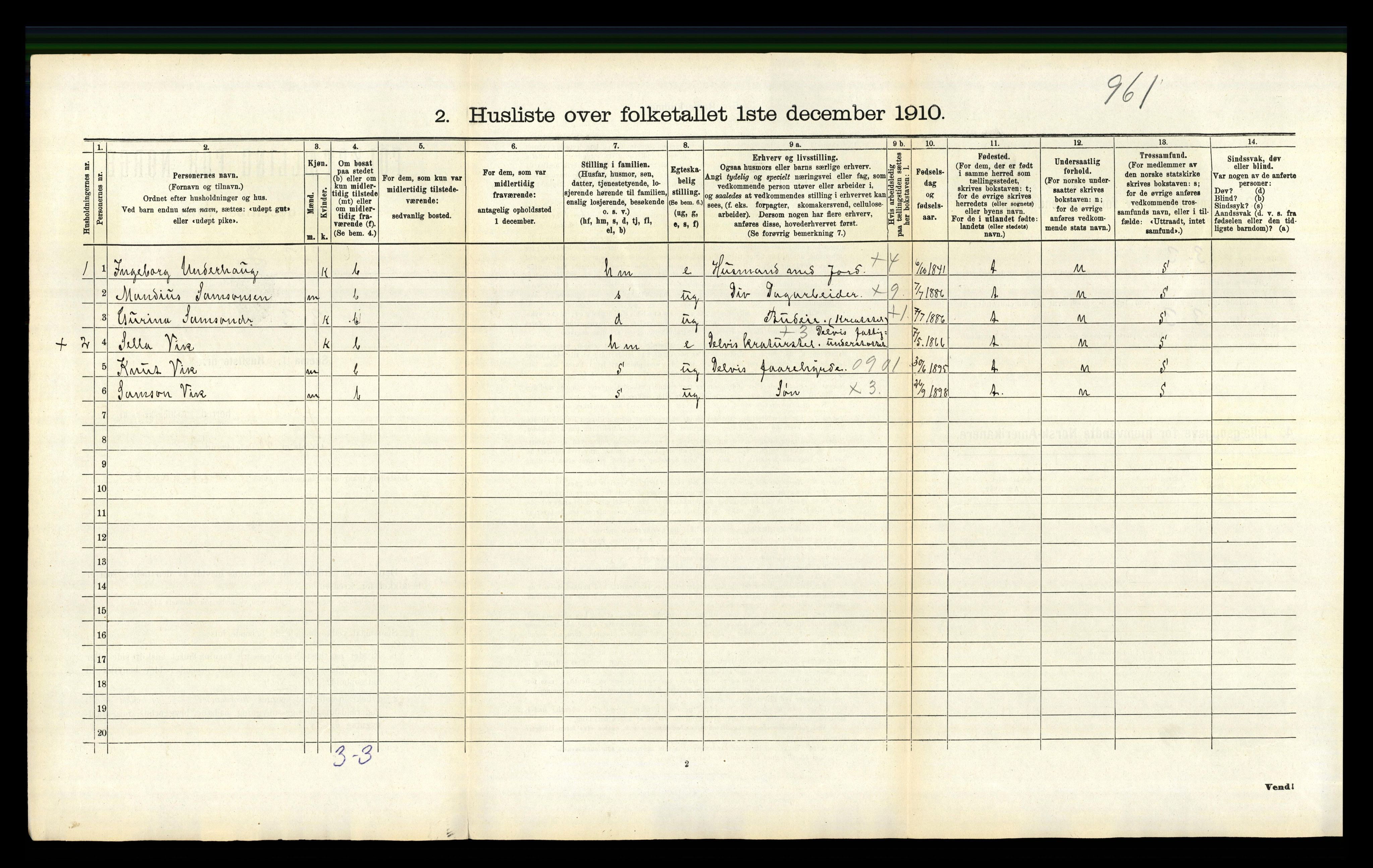 RA, 1910 census for Jondal, 1910, p. 401