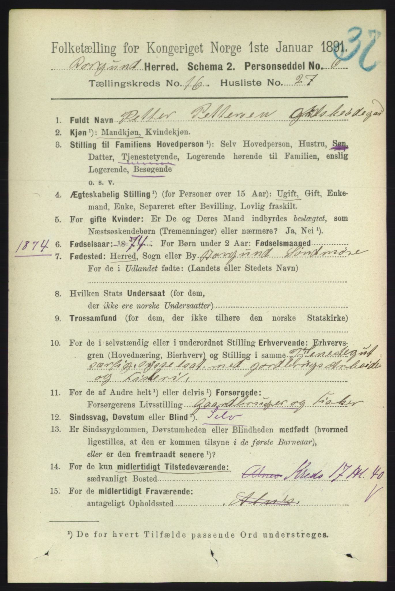 RA, 1891 census for 1531 Borgund, 1891, p. 4906