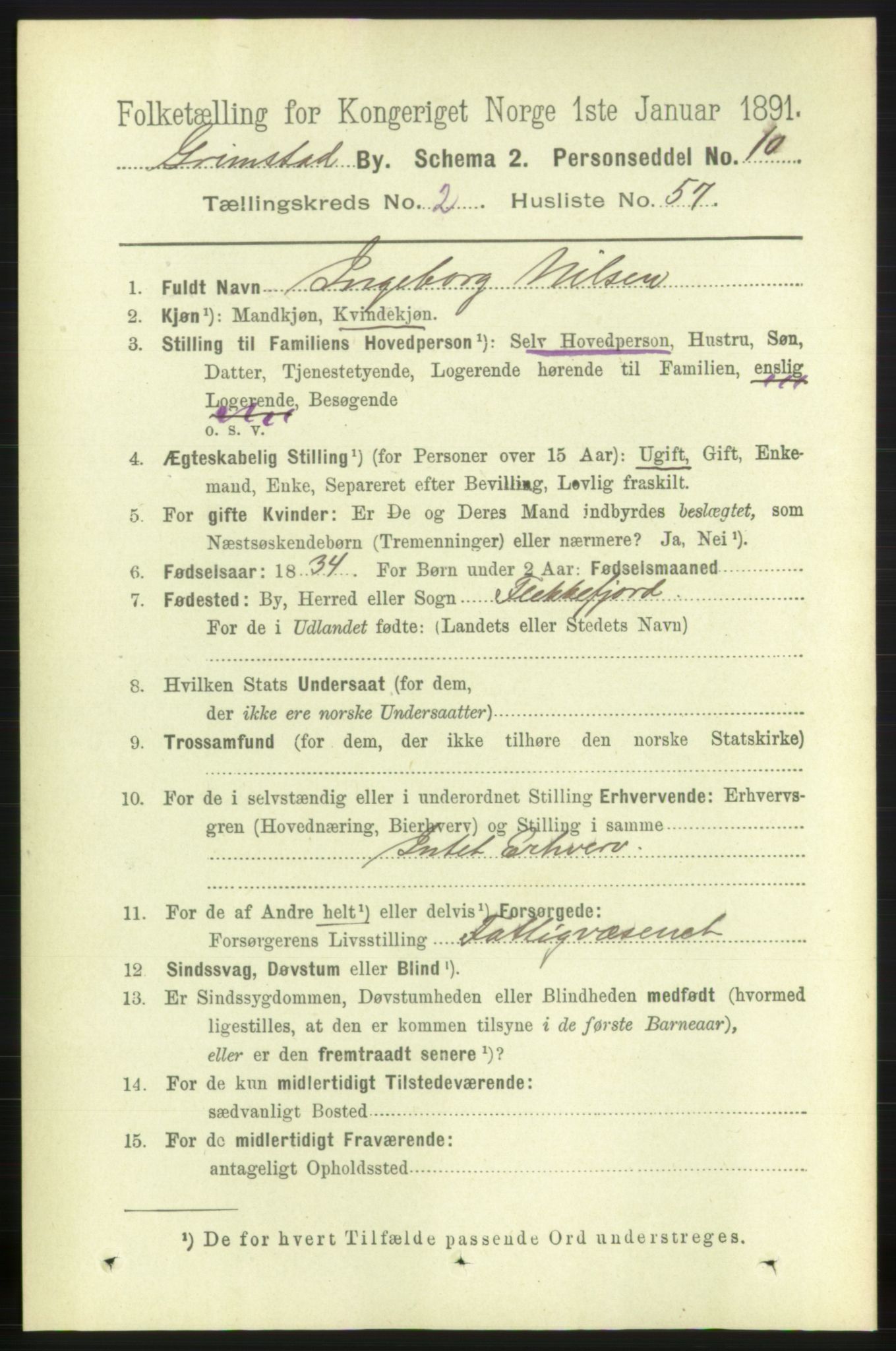 RA, 1891 census for 0904 Grimstad, 1891, p. 1900