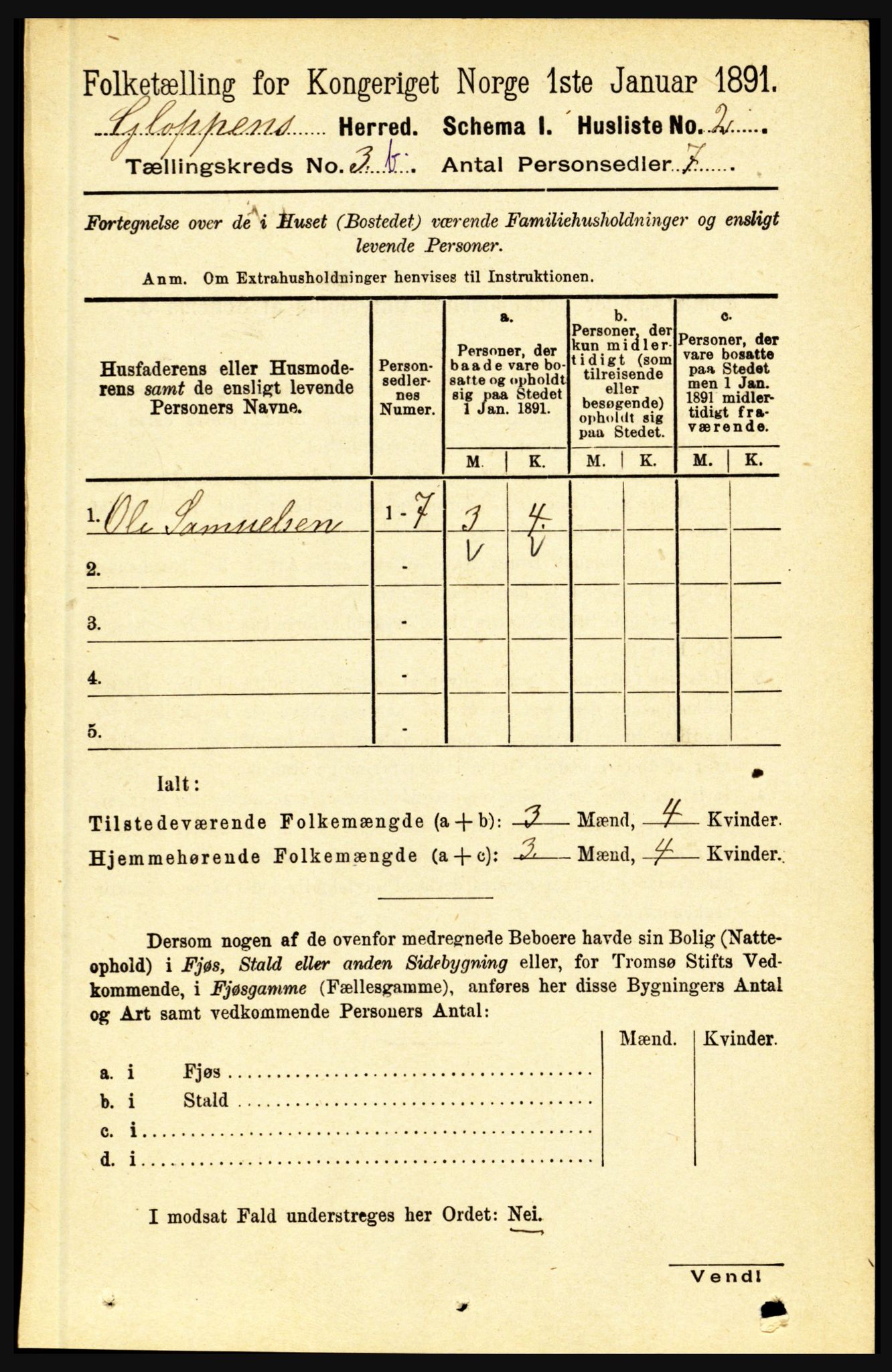 RA, 1891 census for 1445 Gloppen, 1891, p. 1418