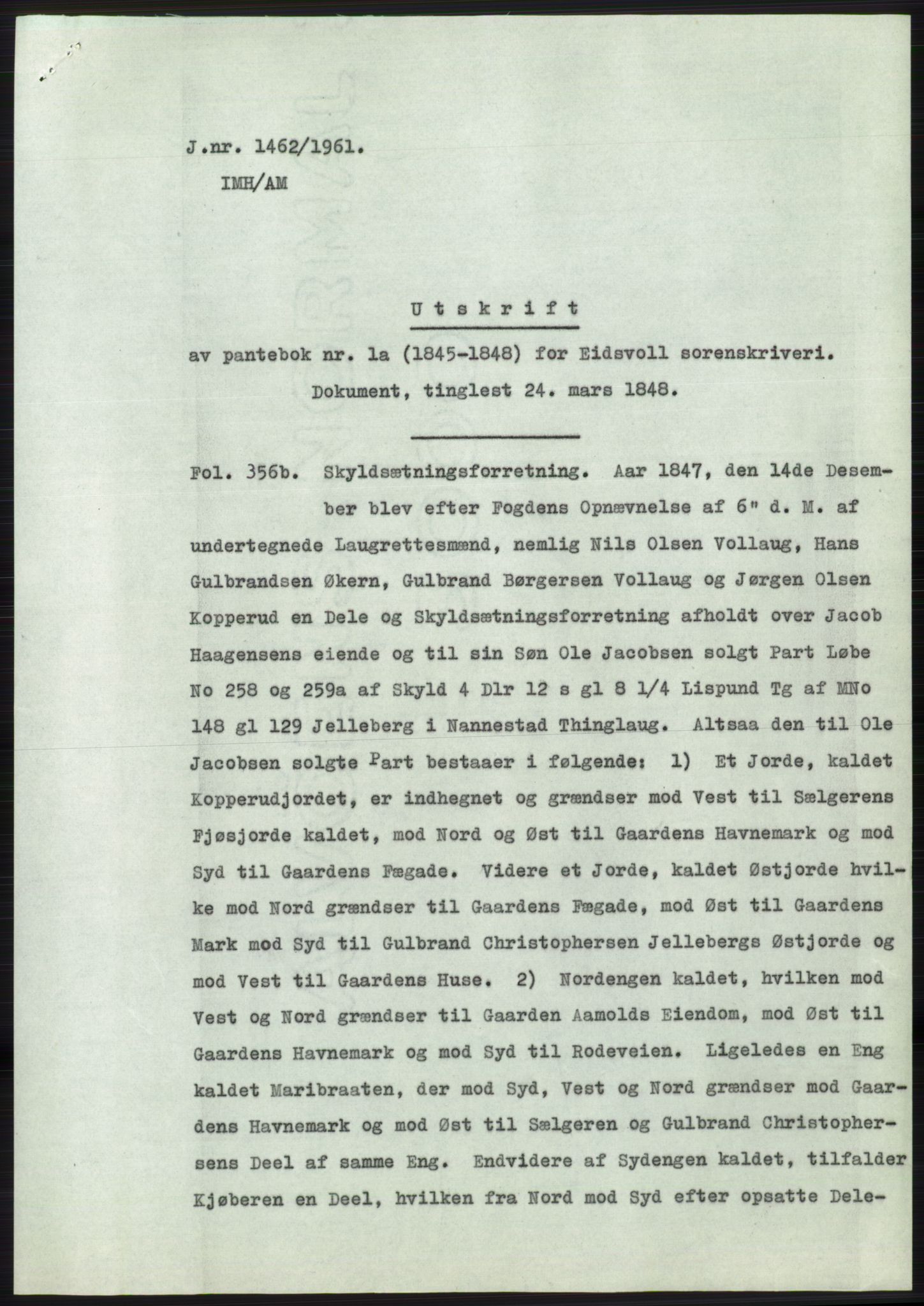 Statsarkivet i Oslo, SAO/A-10621/Z/Zd/L0014: Avskrifter, j.nr 1101-1809/1961, 1961, p. 185