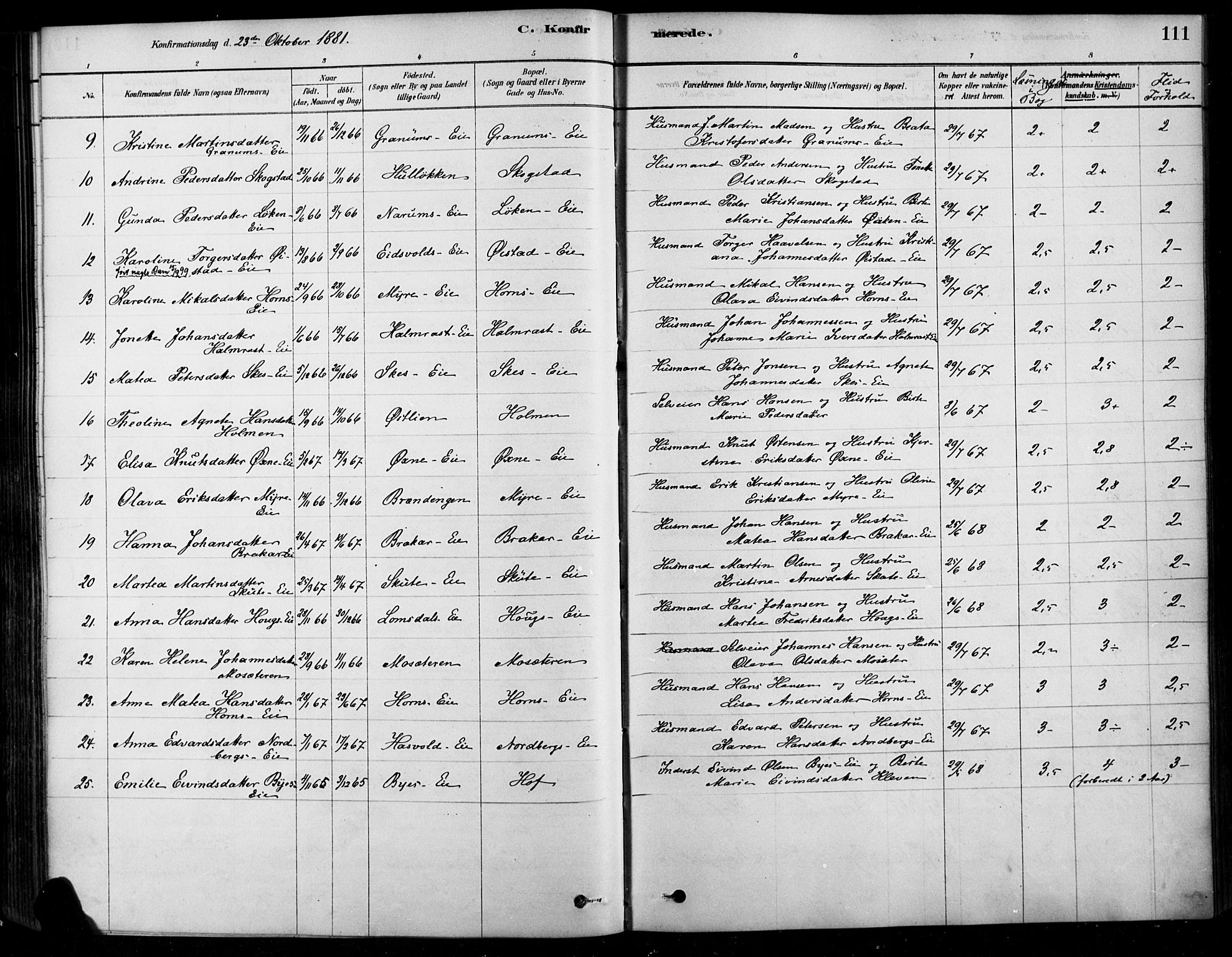 Søndre Land prestekontor, AV/SAH-PREST-122/K/L0003: Parish register (official) no. 3, 1878-1894, p. 111