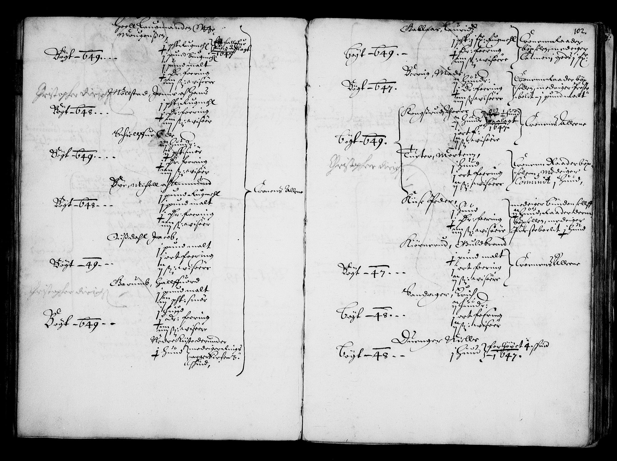 Rentekammeret inntil 1814, Realistisk ordnet avdeling, AV/RA-EA-4070/N/Na/L0001: [XI f]: Akershus stifts jordebok, 1652, p. 101b-102a