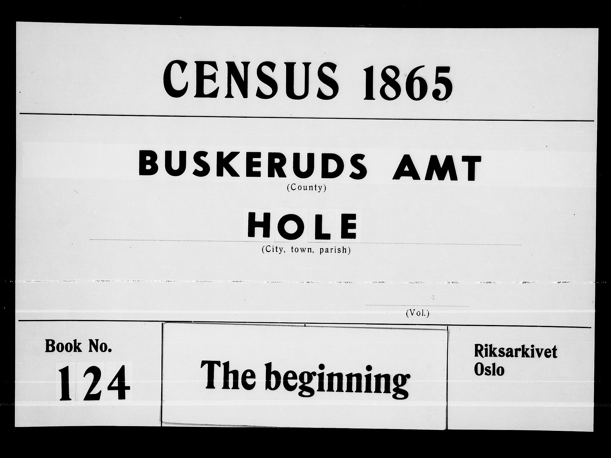 RA, 1865 census for Hole, 1865, p. 1