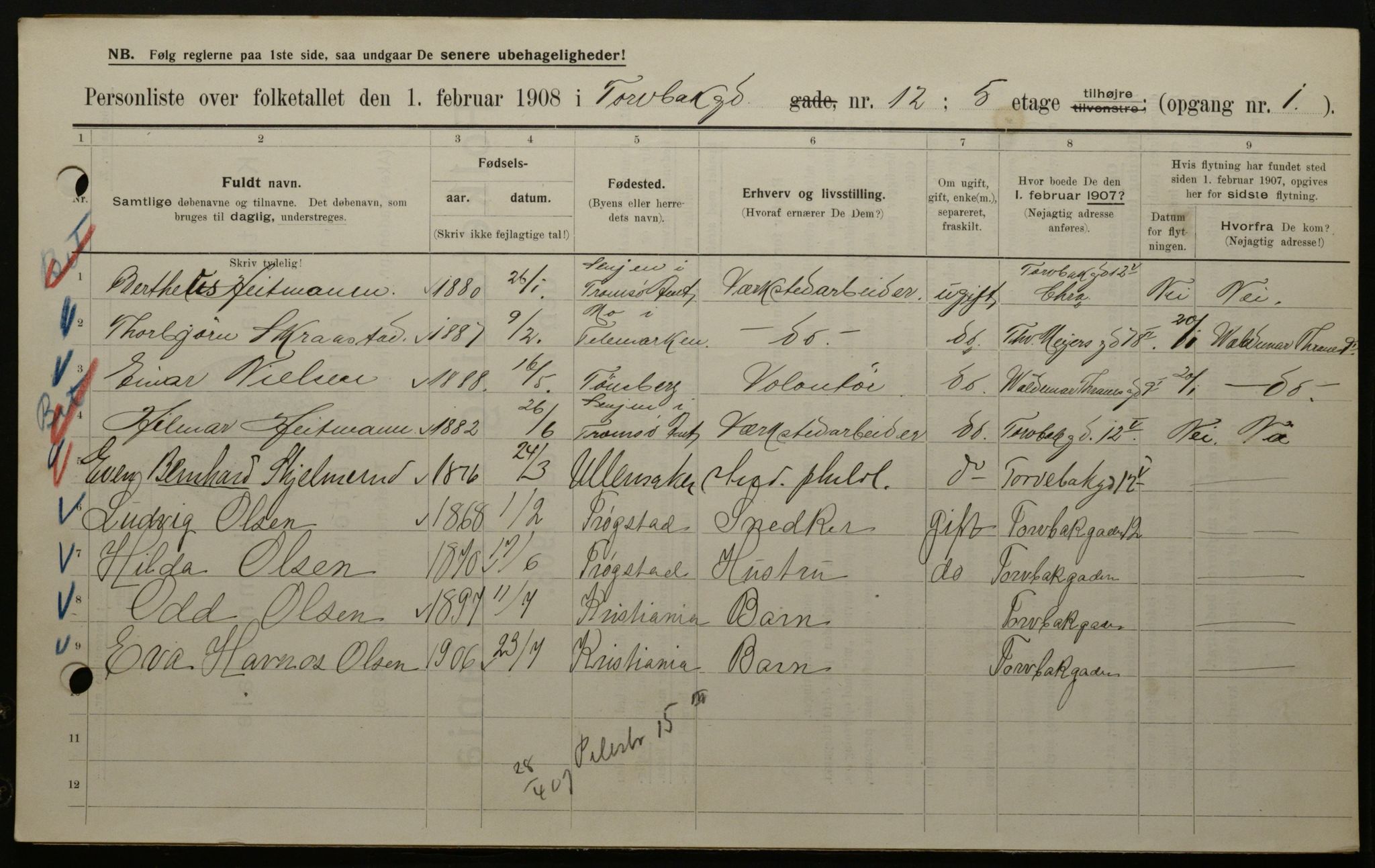 OBA, Municipal Census 1908 for Kristiania, 1908, p. 103631