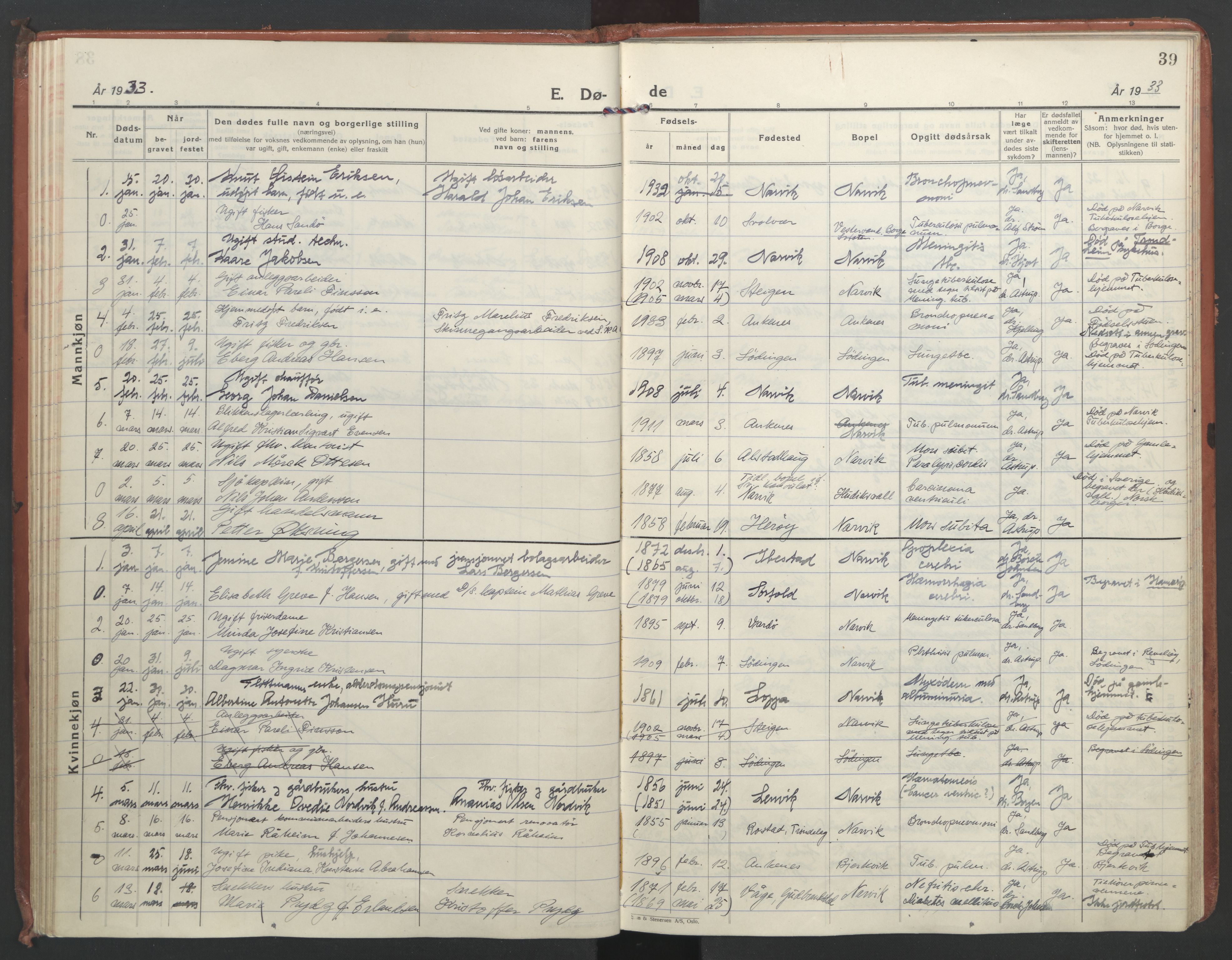 Ministerialprotokoller, klokkerbøker og fødselsregistre - Nordland, SAT/A-1459/871/L1005: Parish register (official) no. 871A21, 1926-1940, p. 39
