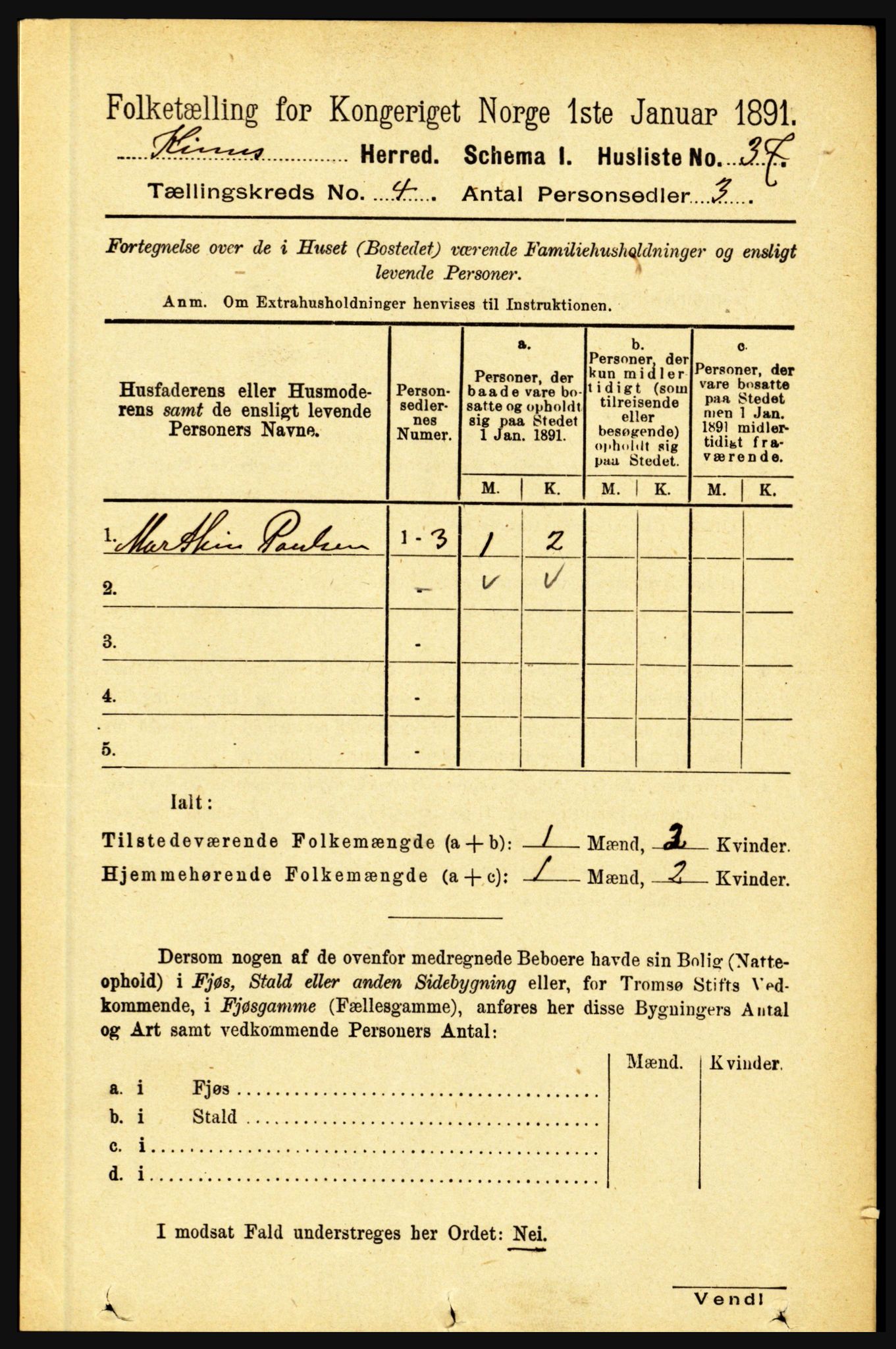 RA, 1891 census for 1437 Kinn, 1891, p. 1292