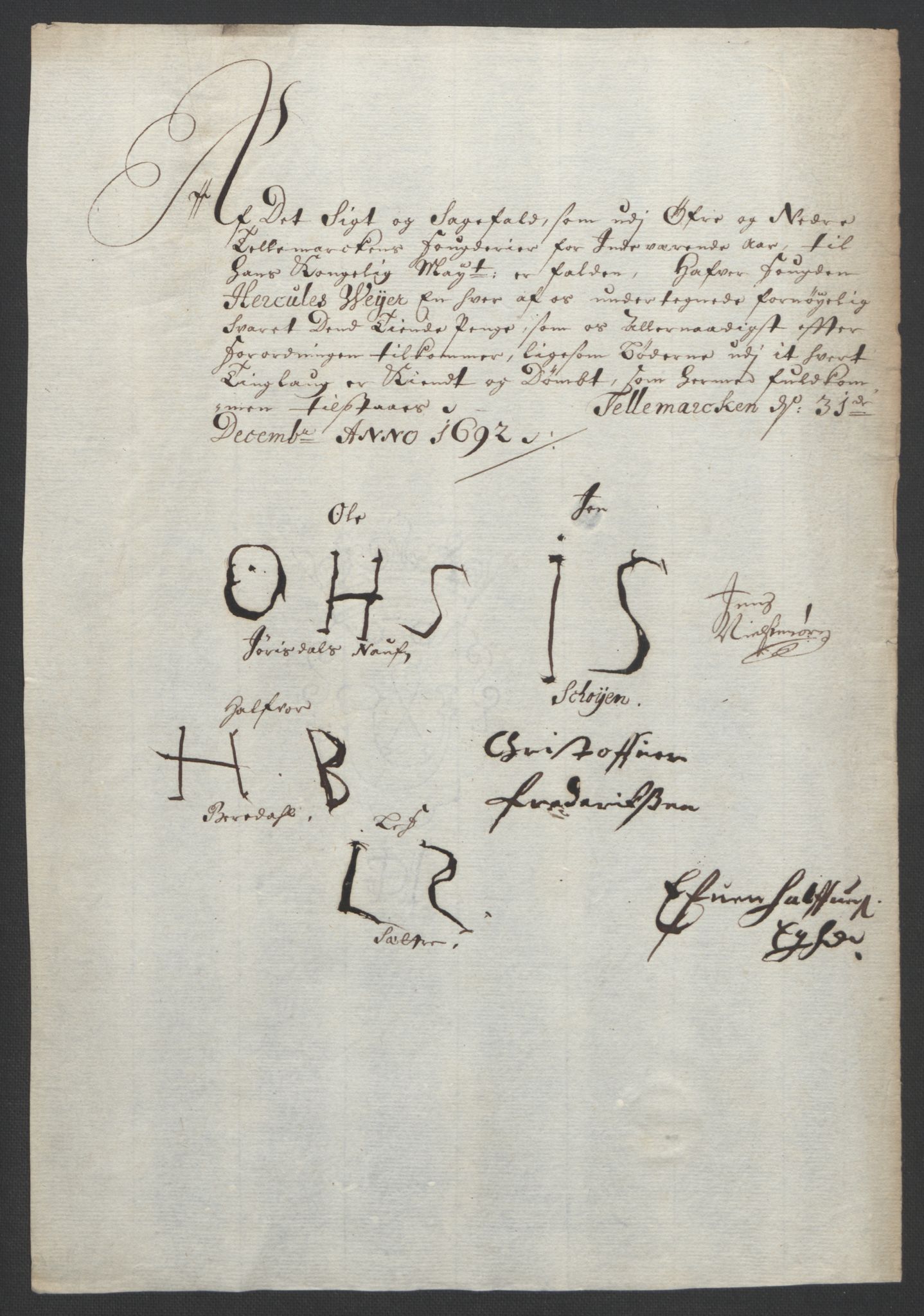 Rentekammeret inntil 1814, Reviderte regnskaper, Fogderegnskap, AV/RA-EA-4092/R35/L2090: Fogderegnskap Øvre og Nedre Telemark, 1692, p. 8