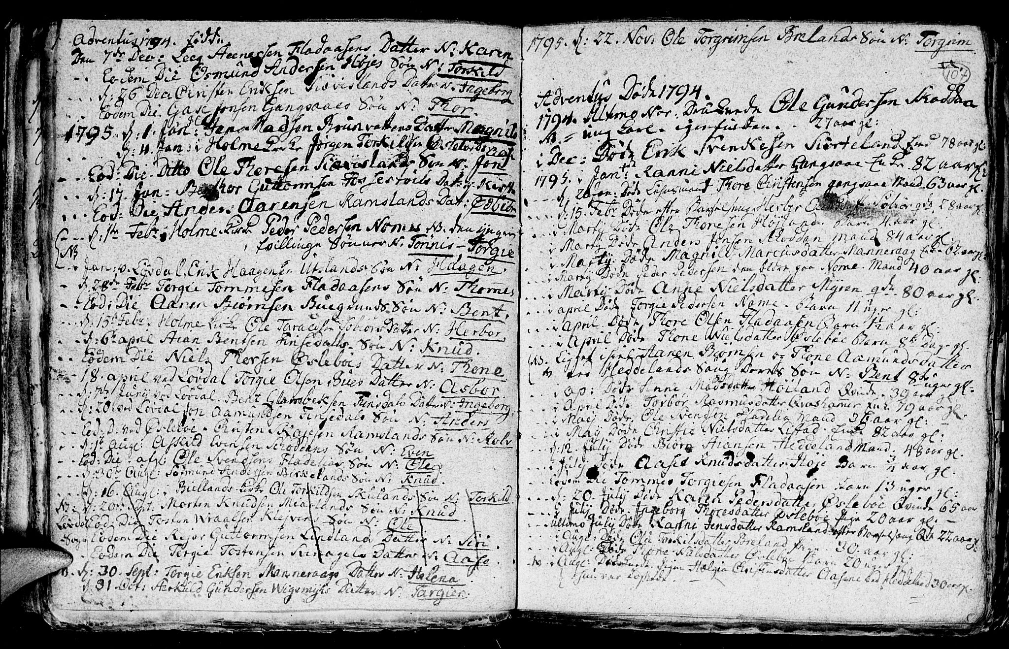 Holum sokneprestkontor, AV/SAK-1111-0022/F/Fb/Fba/L0001: Parish register (copy) no. B 1 /2, 1770-1802, p. 107