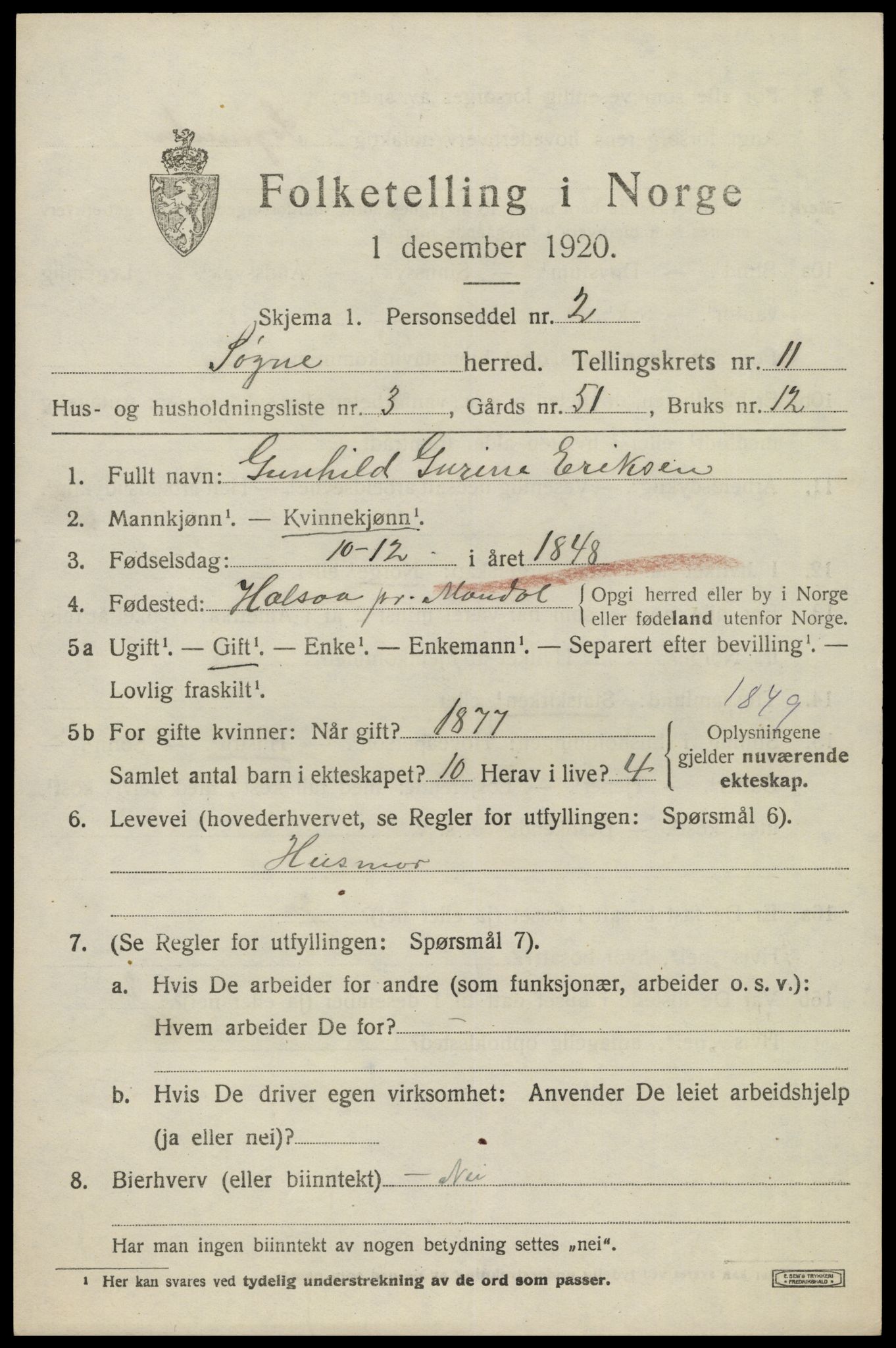 SAK, 1920 census for Søgne, 1920, p. 5641