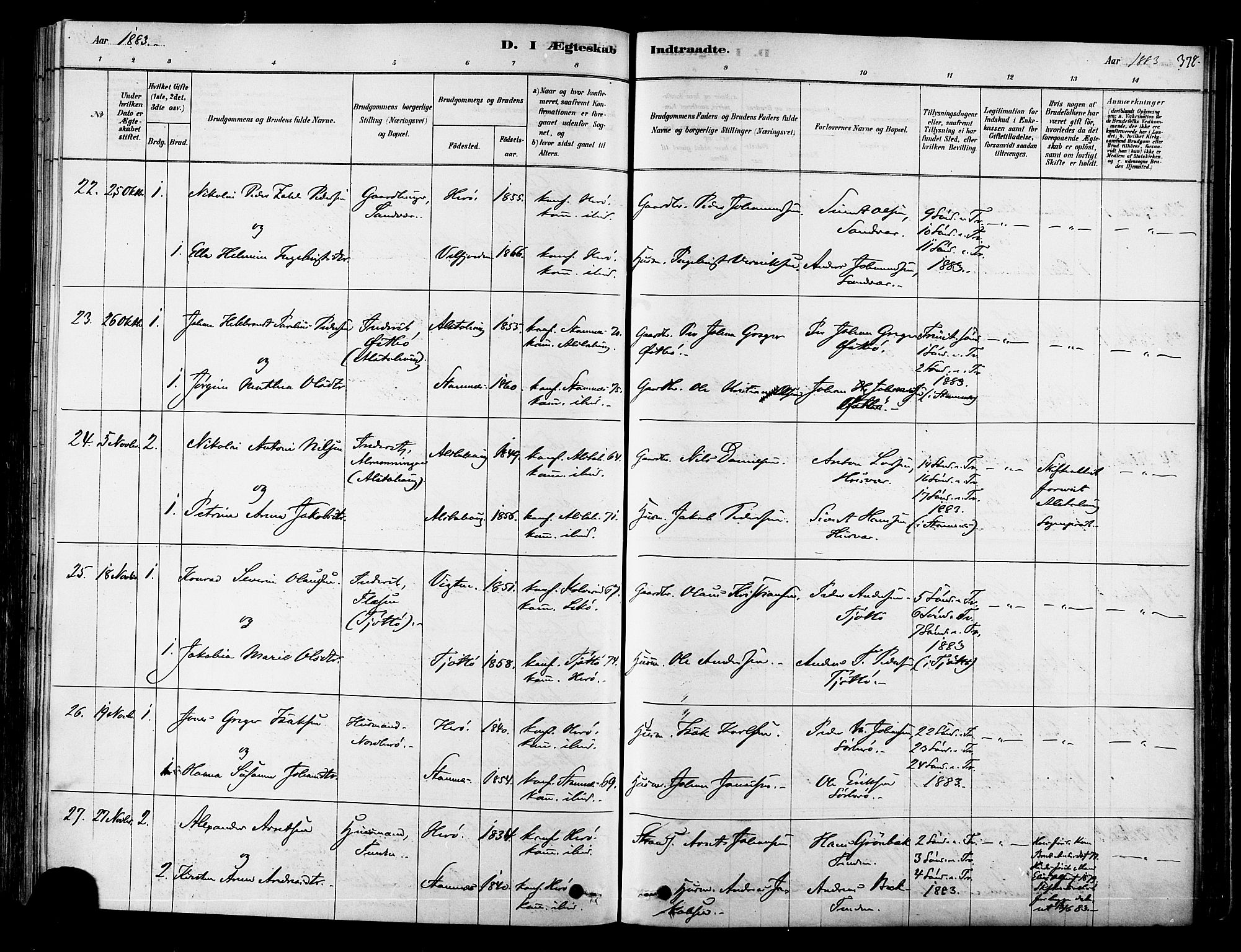 Ministerialprotokoller, klokkerbøker og fødselsregistre - Nordland, SAT/A-1459/834/L0507: Parish register (official) no. 834A05, 1878-1892, p. 378